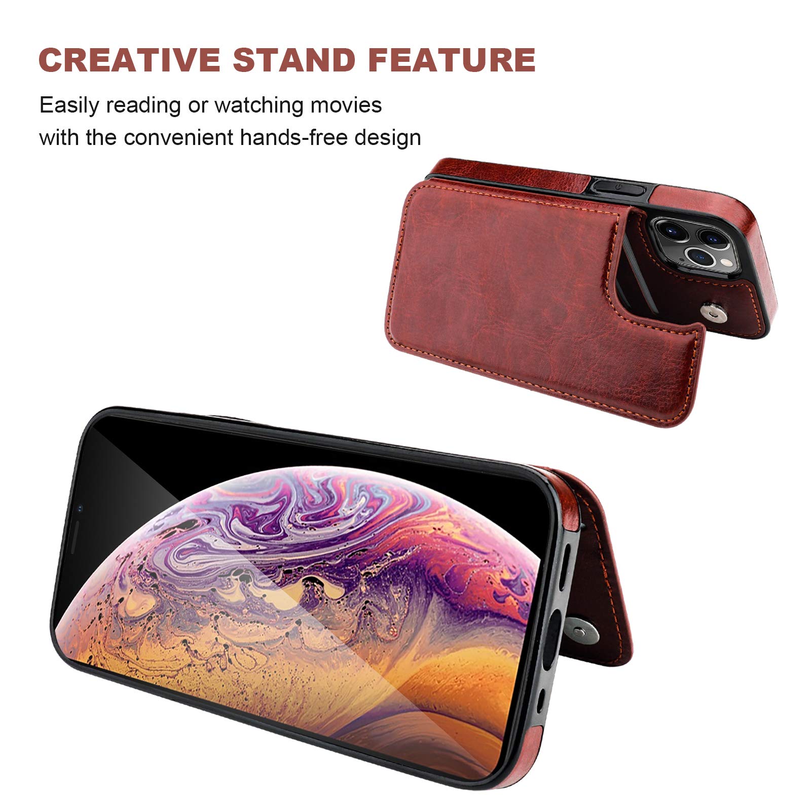 ONETOP Compatible with iPhone 12 Compatible with iPhone 12 Pro Wallet Case with Card Holder, PU Leather Kickstand Card Slots Case, Double Magnetic Clasp Durable Shockproof Cover 6.1 Inch(Black)