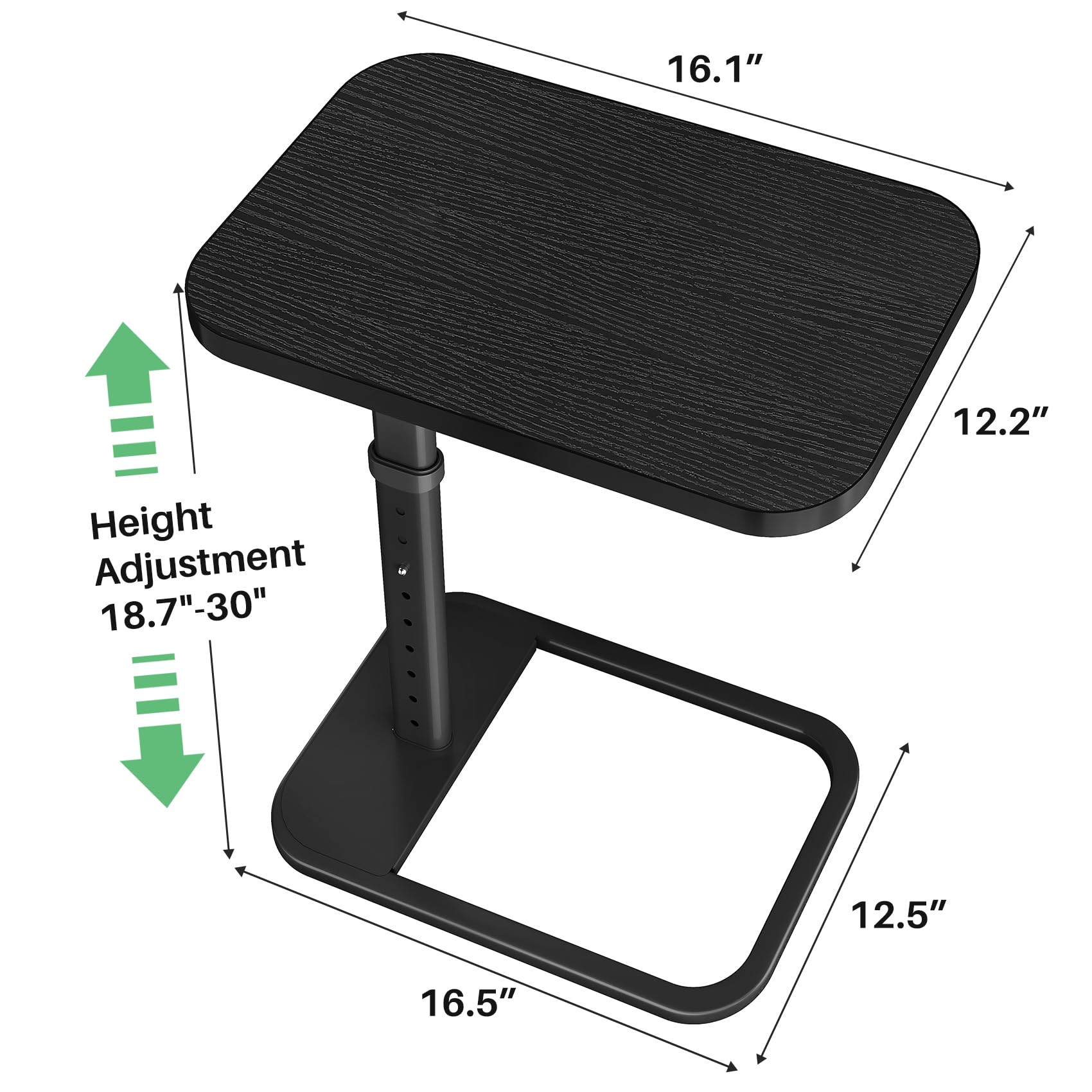 Kitstorack TV Tray Table, Adjustable Height & Rounded Metal Corners, Snack Table for Couch, Sofa, Bed, Chair, Living Room, C Shaped End Side Table for Eating, Dinner or Laptop, Small Spaces, Black
