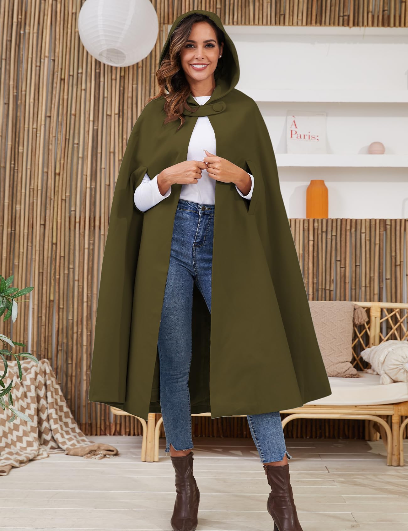Gihuo Cape Poncho Women's Hooded Maxi Cloak Coat Winter Warm Long Cloak Cosplay Costumes Outerwear