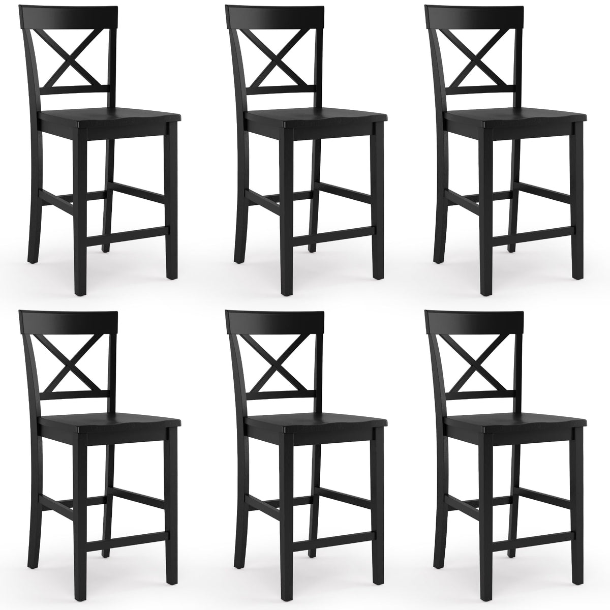 Cozyman Bar Stools Set of 2, 24" H Wooden Counter Stools with Back and Footrest, X-Back Farmhouse Barstools for Kitchen Island, Home Bar, Black
