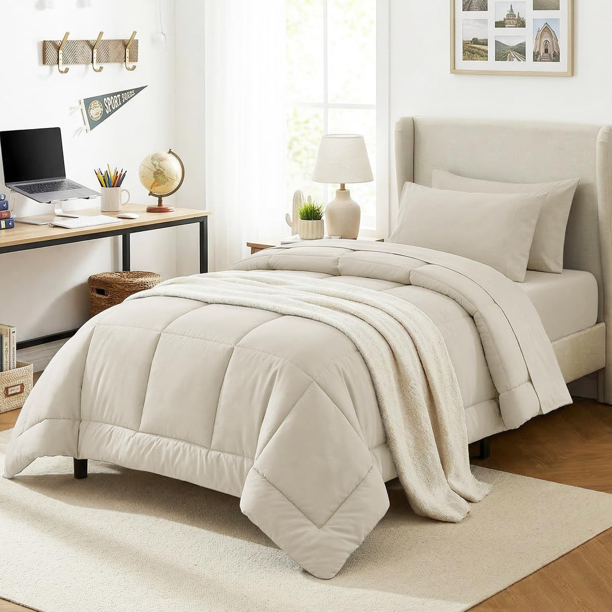 CozyLux Twin XL Comforter Set Baby Blue, 5 Pieces Twin Extra Long Bed in a Bag for College Dorm, All Season Bedding Set with Stitch Quilted Comforter, Flat Sheet, Fitted Sheet, Pillowcases