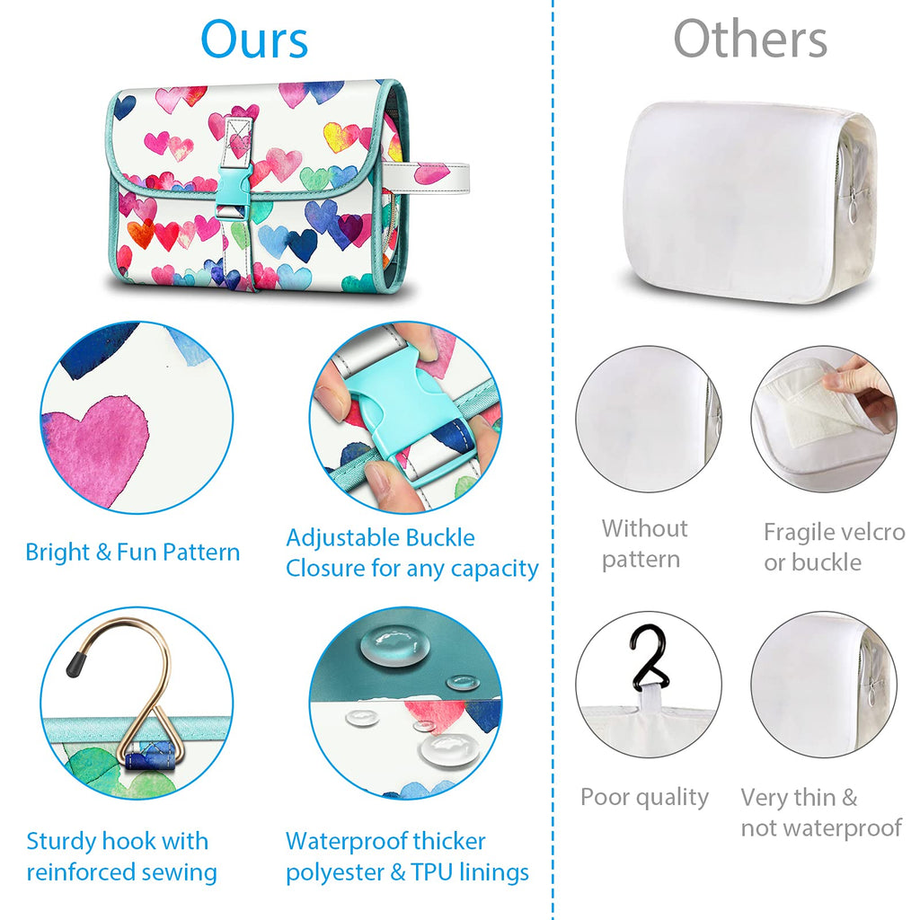 FINTIE Portable Toiletry Cosmetic Travel Bag, Large Water Resistant Hanging Makeup Organizer Storage Pouch Case for Women Girls (Blooming Hibiscus)