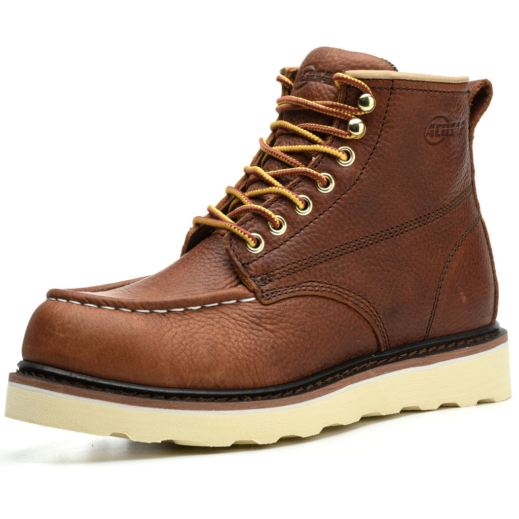 Work Boots for Men - 6 Inch Wedge Soft Toe Mens Work Boots, Waterproof Construction Work Shoes