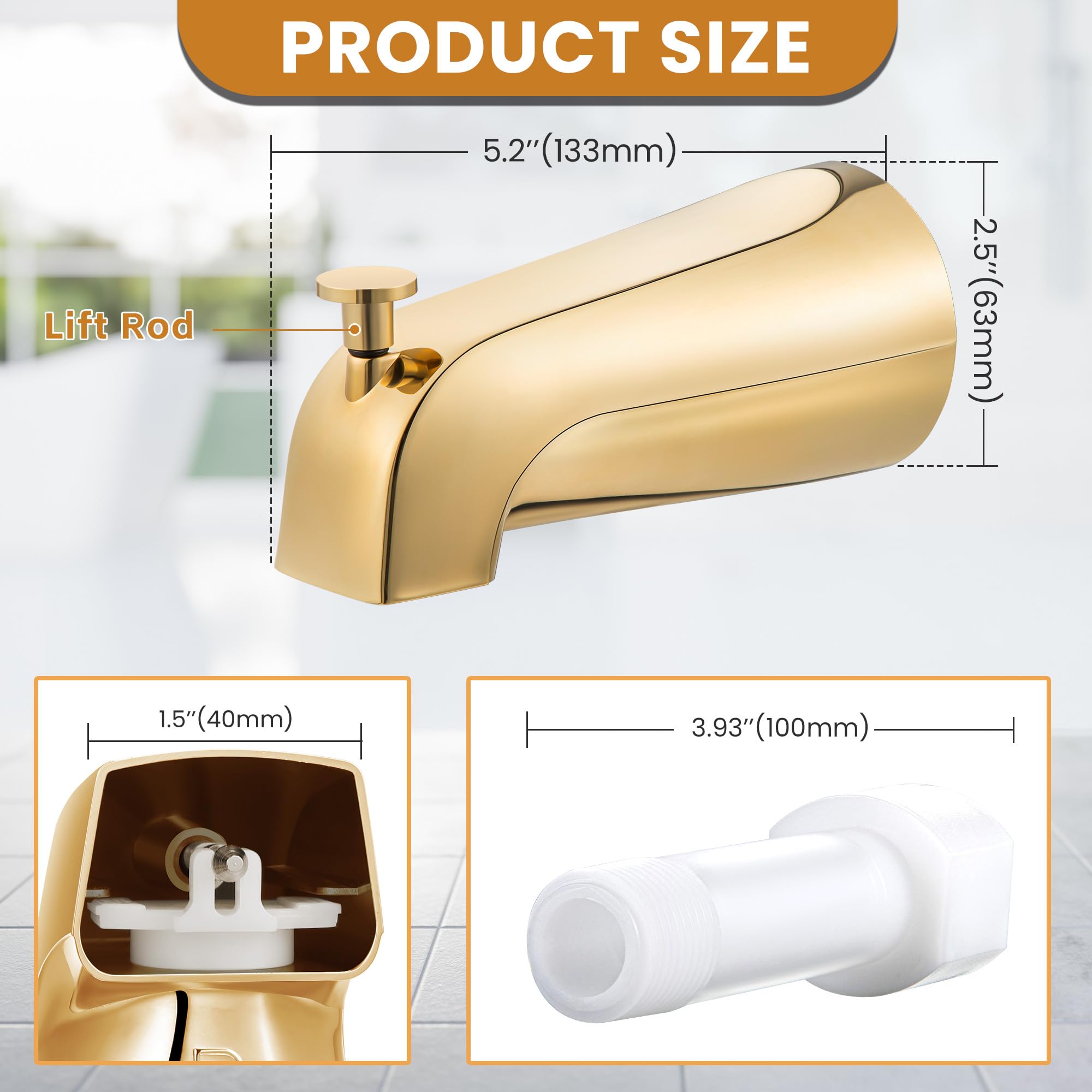Dreyoo Tub Spout (Universal Fits 1/2" Copper Pipe, 1/2" IPS and 3/4" IPS), Bathroom Bathtub Faucet with Adapters and Hex Wrench(Brushed Nickel,Simple)