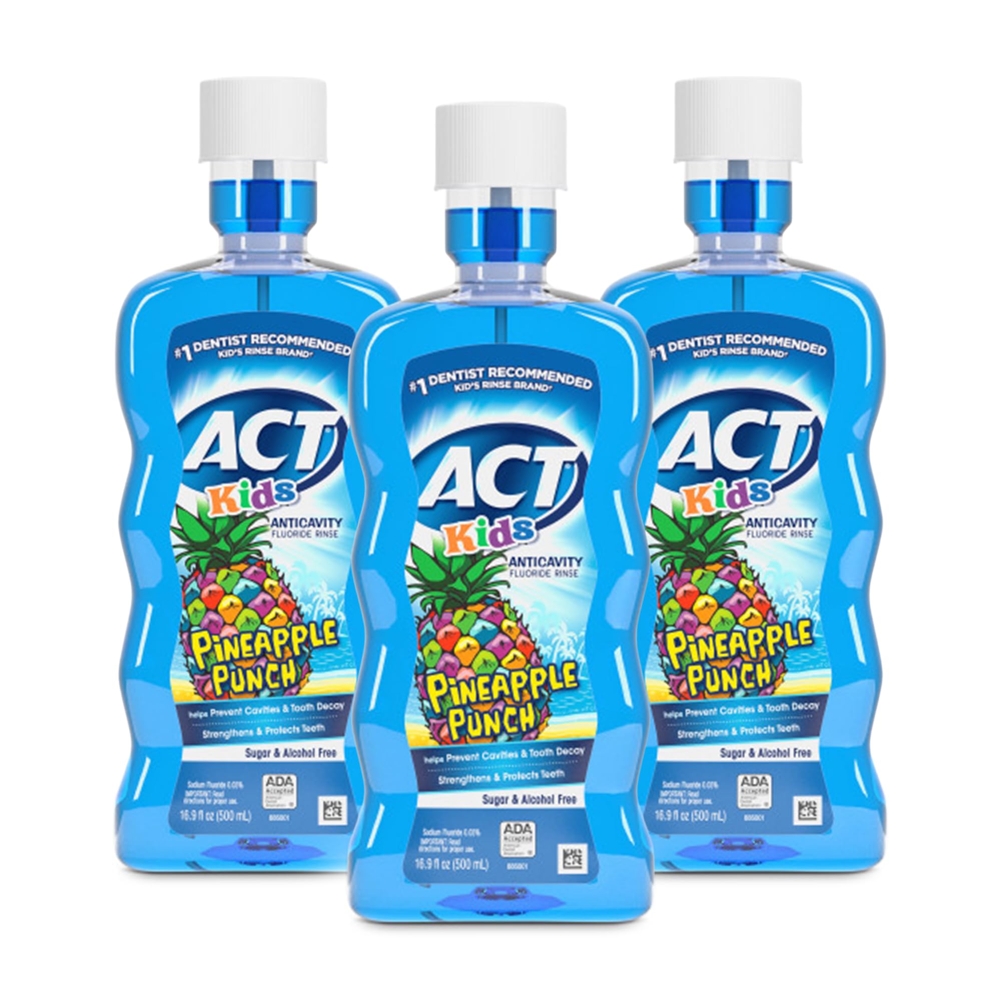 ACT Kids Anticavity Fluoride Mouthwash, Sugar & Alcohol Free Mouth Rinse Strengthens Teeth, Bubble Gum Blowout, 16.9 fl. oz.(Pack of 3)