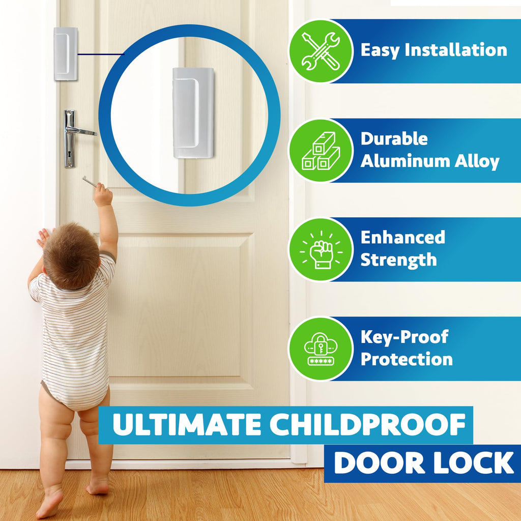 Dwell+Good Door Locks (2-Pack) - Easy To Install Aluminum Home Security Door Locks for Front Door - Child Proof Door Lock for Kids Safety - Withstand 800 lb of Force & Tamper Proof Top Door Lock Latch