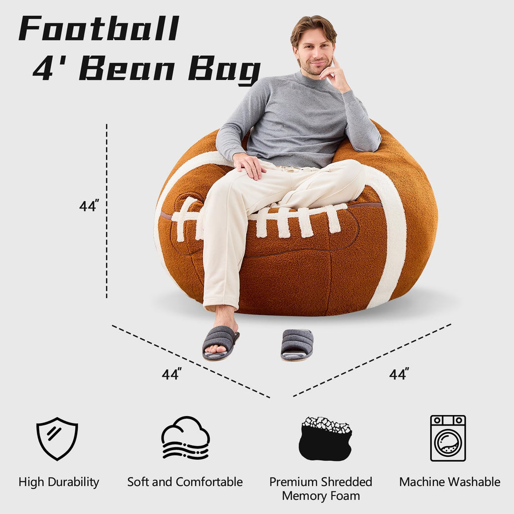 Sports Baseball Bean Bag Chair - Luxurious Bean Bag Chairs for Kids Teens Adults - Floor Sofa Couch with Filler - Plush BeanBag Furniture for Living Room Bedroom College Dorm - 32 Inch