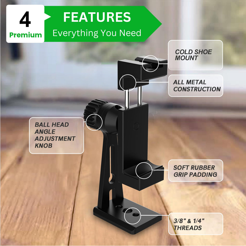 KobraTech Metal Phone Tripod Mount - UniMount 360 Pro Heavy Duty Phone Tripod Mount with Wireless Remote Shutter