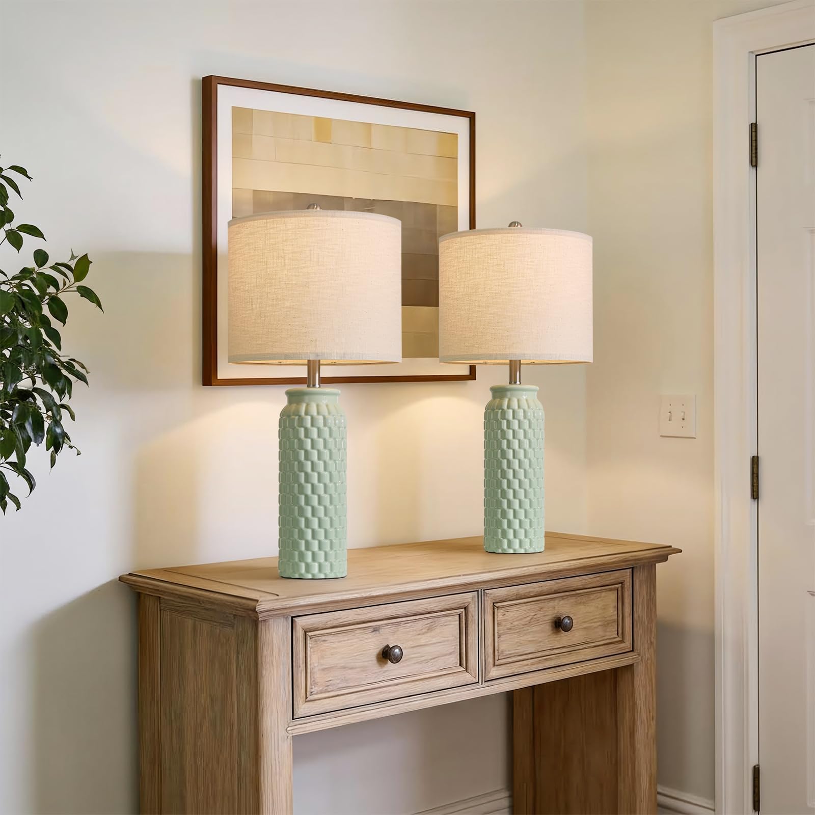 USumkky 20.5" Gold Modern Ceramic Bedside Lamp Set of 2 for Bedroom Decor Farmhouse Table Lamp for Living Room Office Dorm