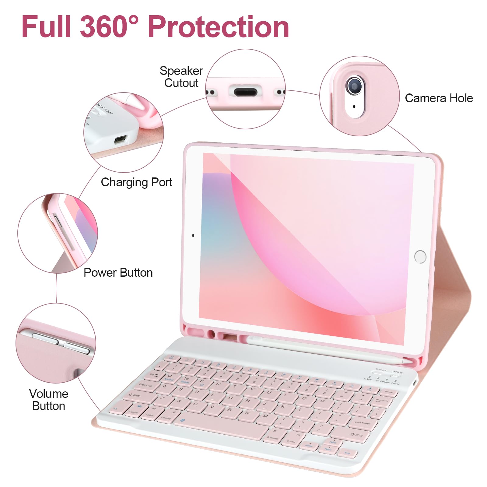 AHYWTAN Keyboard Case for iPad 9/8/7th Gen 10.2, Bluetooth Keyboard with 7 Color Backlit, iPad 10.2 inch Case with Keyboard, Pencil Holder, Black-L