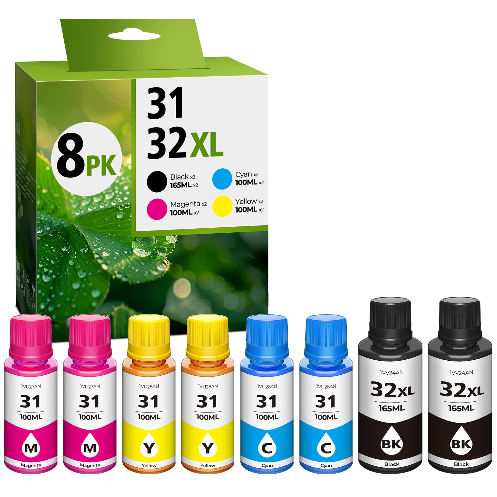 31 Ink 32XL Black Ink Bottle Set, Smart Tank 5101 7602 6001 5000 Refill Compatible with HP 31 32XL Ink Bottles Set for Smart Tank 651 5101 5000 7602 5103 6001 7301 7001 7302 5102 7002 7006 Printers
