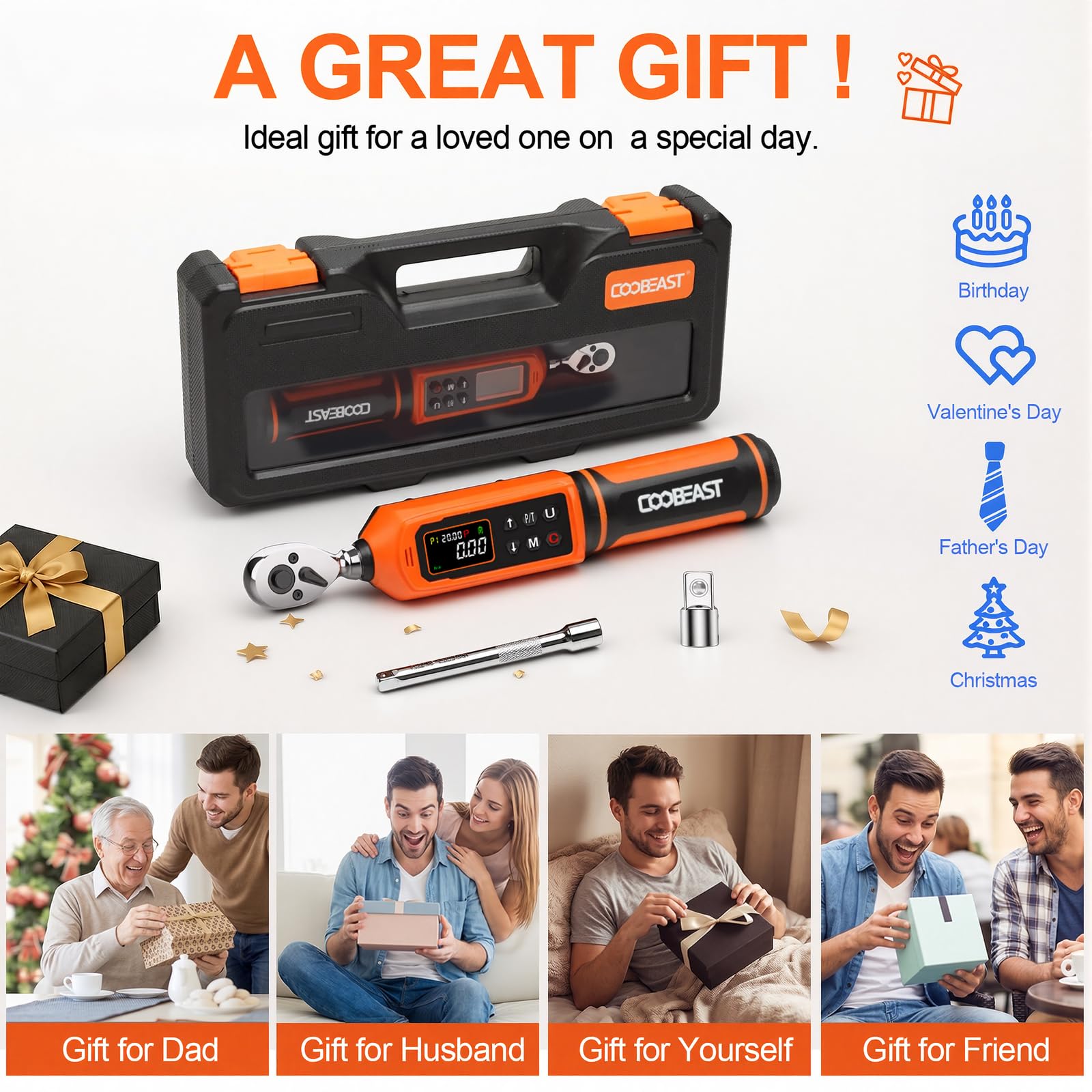 Digital Torque Wrench, 1/2 Drive Electronic Torque Screwdriver with Preset Value(3.76-250.8 Ft.lbs./5.1-340Nm), Buzzer and LED Flash Five Units of Measure Torque Wrench for Motorcycle, Auto Repair