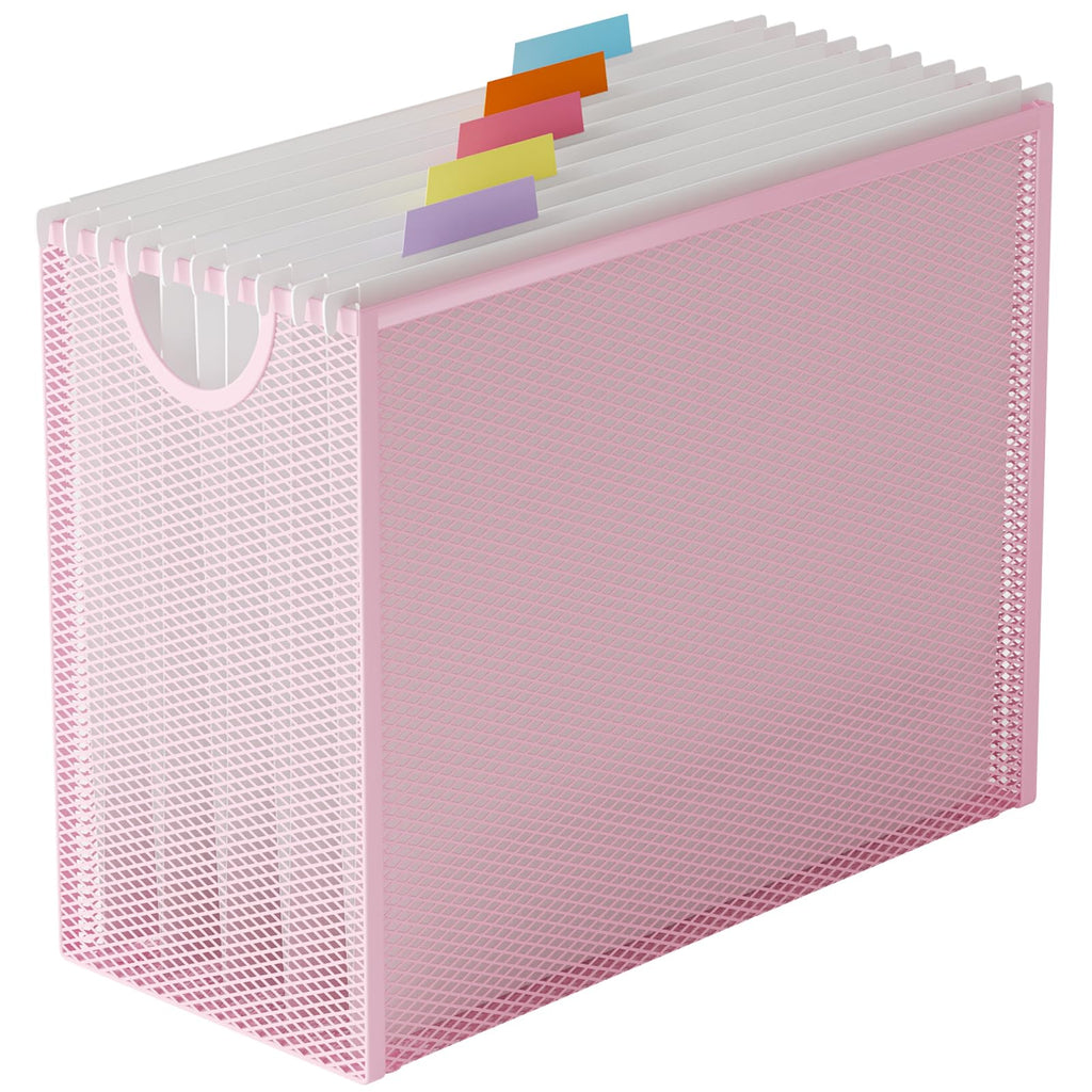 Hanging File Organizer, Letter-Size File Holder Filing Box with 5 Hanging Folders, Metal Mesh Desk File Folder Storage(No Assembly Required) (Blue, with 5 Grey Folders)