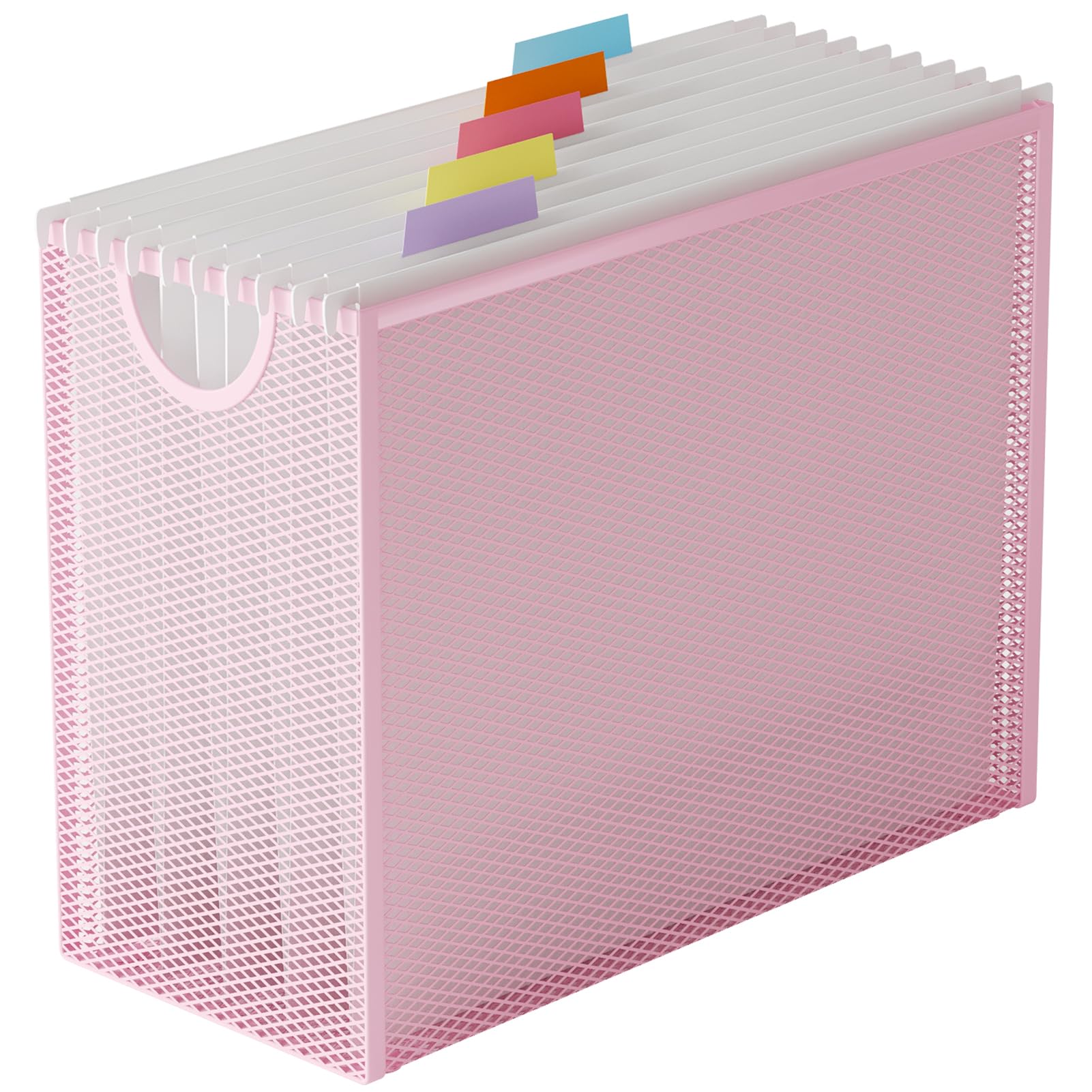 Hanging File Organizer, Letter-Size File Holder Filing Box with 5 Hanging Folders, Metal Mesh Desk File Folder Storage(No Assembly Required) (Blue, with 5 Grey Folders)