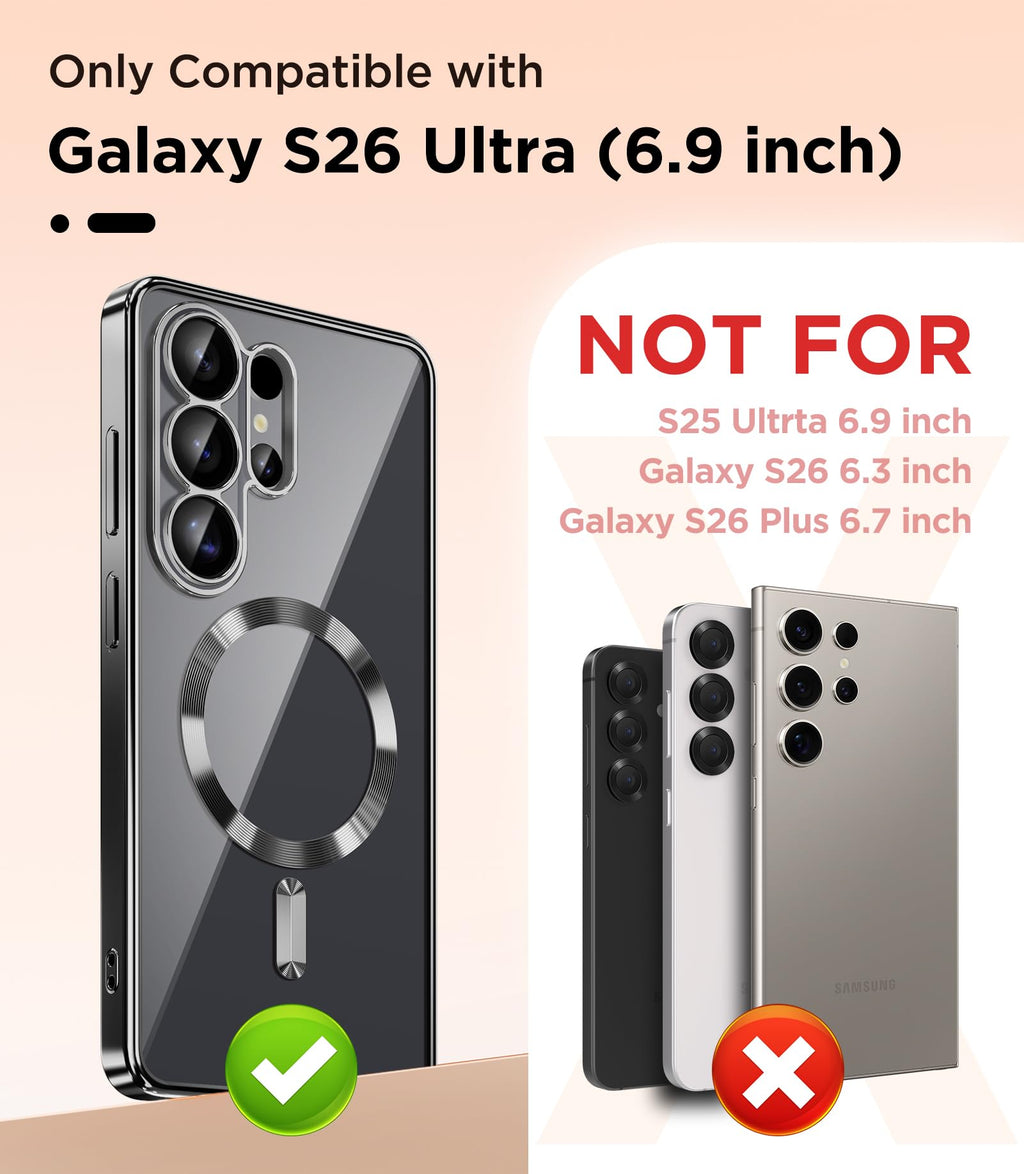 Magnetic Case Compatible with Samsung Galaxy S25 Ultra,Compatible with MagSafe,[Full Camera Protection][Screen Protector] Shockproof Plating Clear Phone Cover for Galaxy S25 Ultra(Black/Clear)