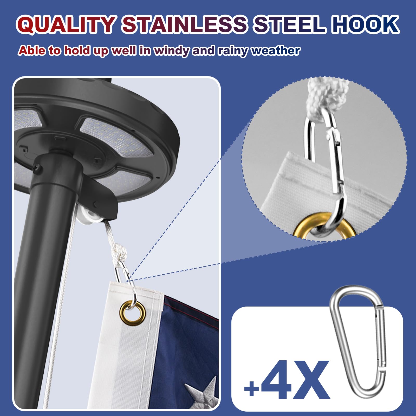 Upgraded 10 Gauge 20FT Heavy Duty Flag Pole Kit with 136 LED Solar Light, Extra Thick Flagpole for Outside House in Ground, Bottom 3 mm Thick & Width 3.35 in, 120MPH Wind Rated