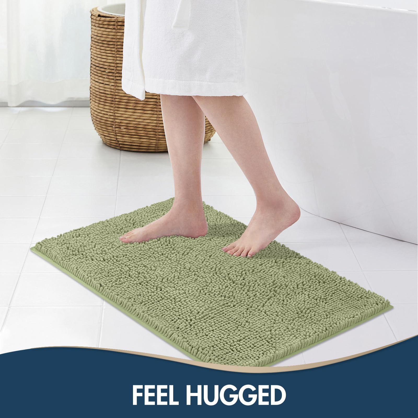 TREETONE Chenille Bath Mat 3 Pieces Bathroom Rugs Set, 20x20 Inches U-Shape Contoured Toilet Mat & 20x32 Inches Rug & Lid Cover,Water Absorbent Plush Rugs for Tub Shower & Bath Room -Beige