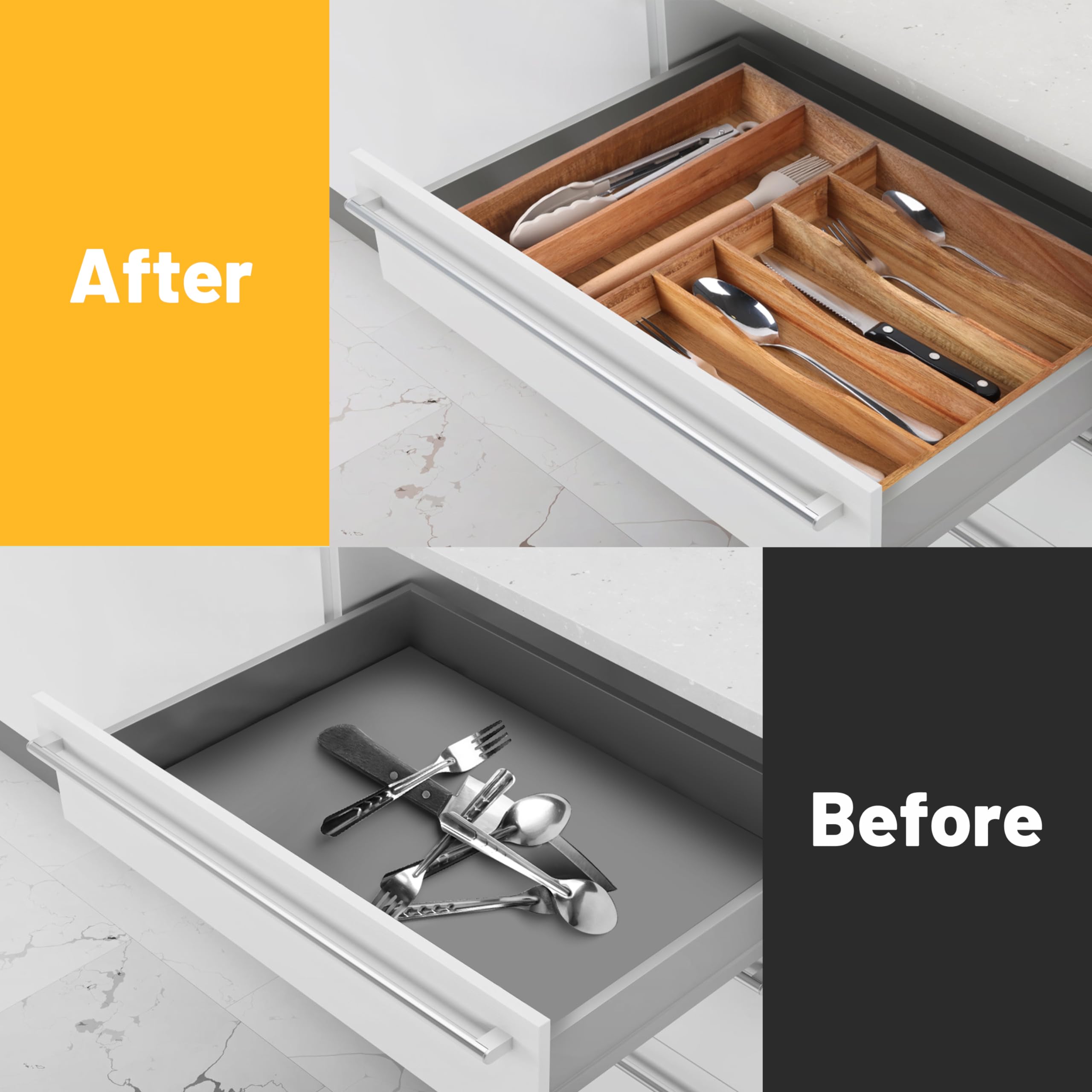 Expandable Acacia Kitchen Drawer Organizer for Cutlery and Utensils, Adjustable Acacia Wood Cutlery Tray in Drawer for Flatware and Silverware in Kitchen