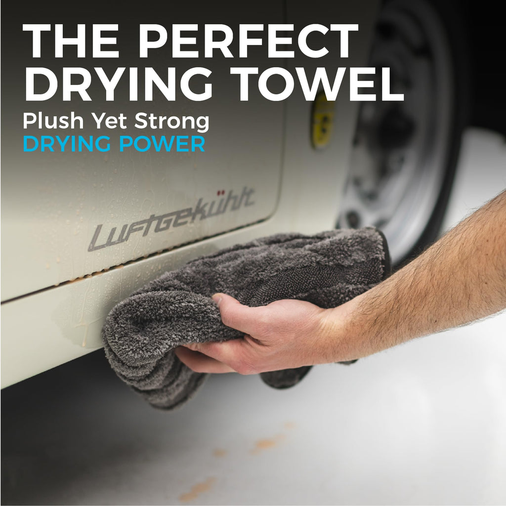 The Rag Company Gauntlet Car Drying Towel, Ultra-Absorbent 70/30 Blend Korean Microfiber, Dries Vehicles Faster Without Scratching, 900 GSM, 12x12 Inches, Ice Grey/Grey, 3-Pack