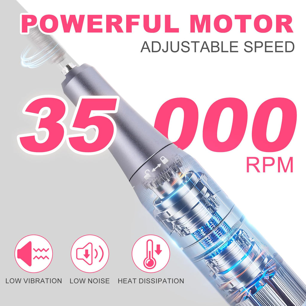 MEKK Nail Drill Kit,35000RPM Electric Nail Drill Professional Electric Nail File with 12PCS Bits,Anti-Shaking Cordless E Filer for Nails with LCD Display,Home & Salon (Orange Blue)