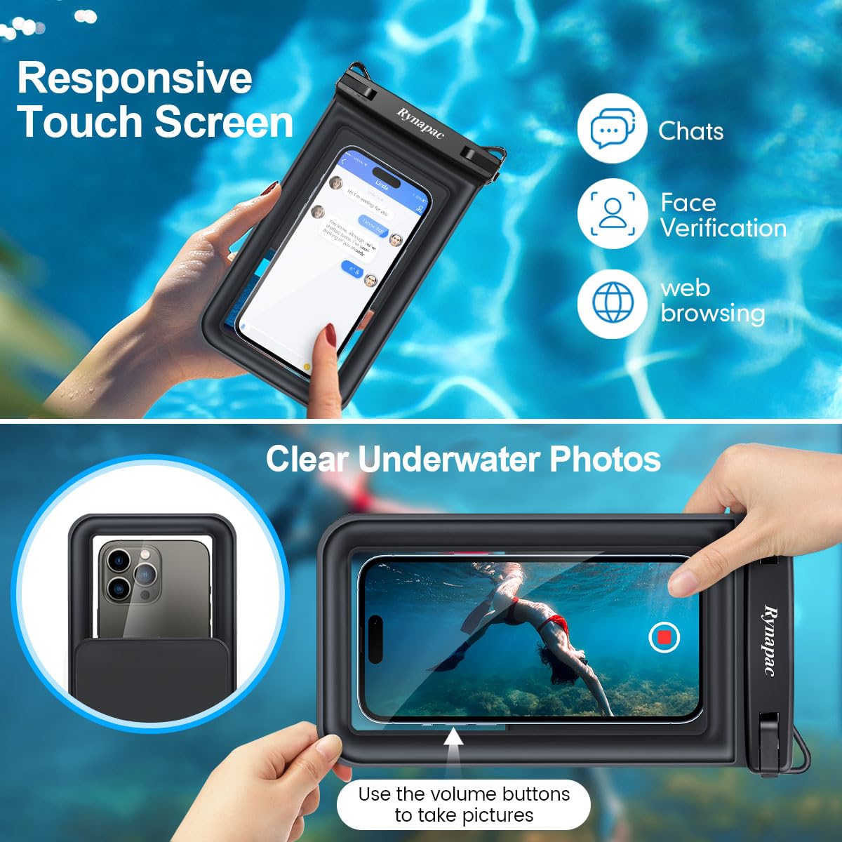 [Up to 8.5''] Floating Waterproof Phone Pouch 2 Pack, IPX8 Double Space Waterproof Phone Case with Lanyard for iPhone 17 16 15 Pro Max, Galaxy S26 Ultra, Cellphone Dry Bag Beach Cruise Ship Essentials