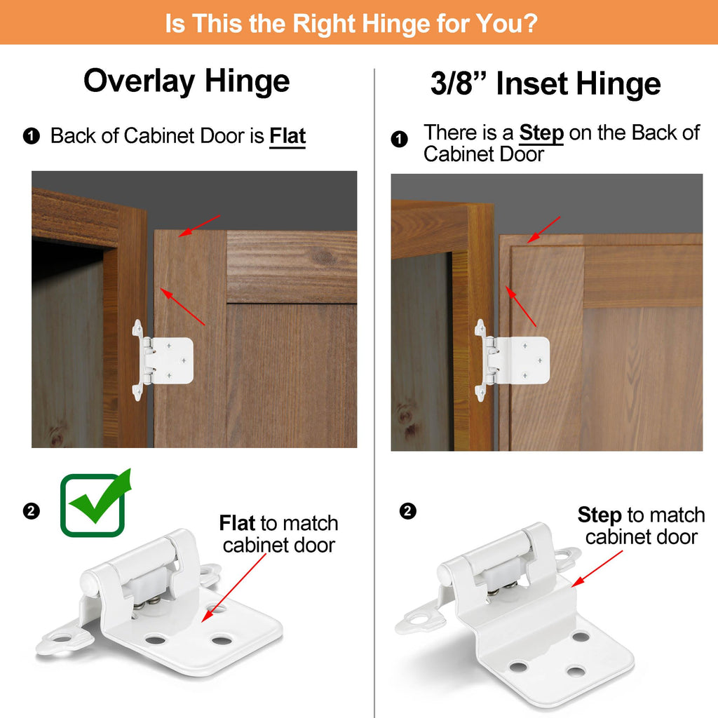 4 Pack (2 Pairs) Antique Brass Self Closing Cabinet Hinges for Kitchen Cabinet Door, 1/2" Overlay (Variable) Semi Concealed Kitchen Cabinet Hinges