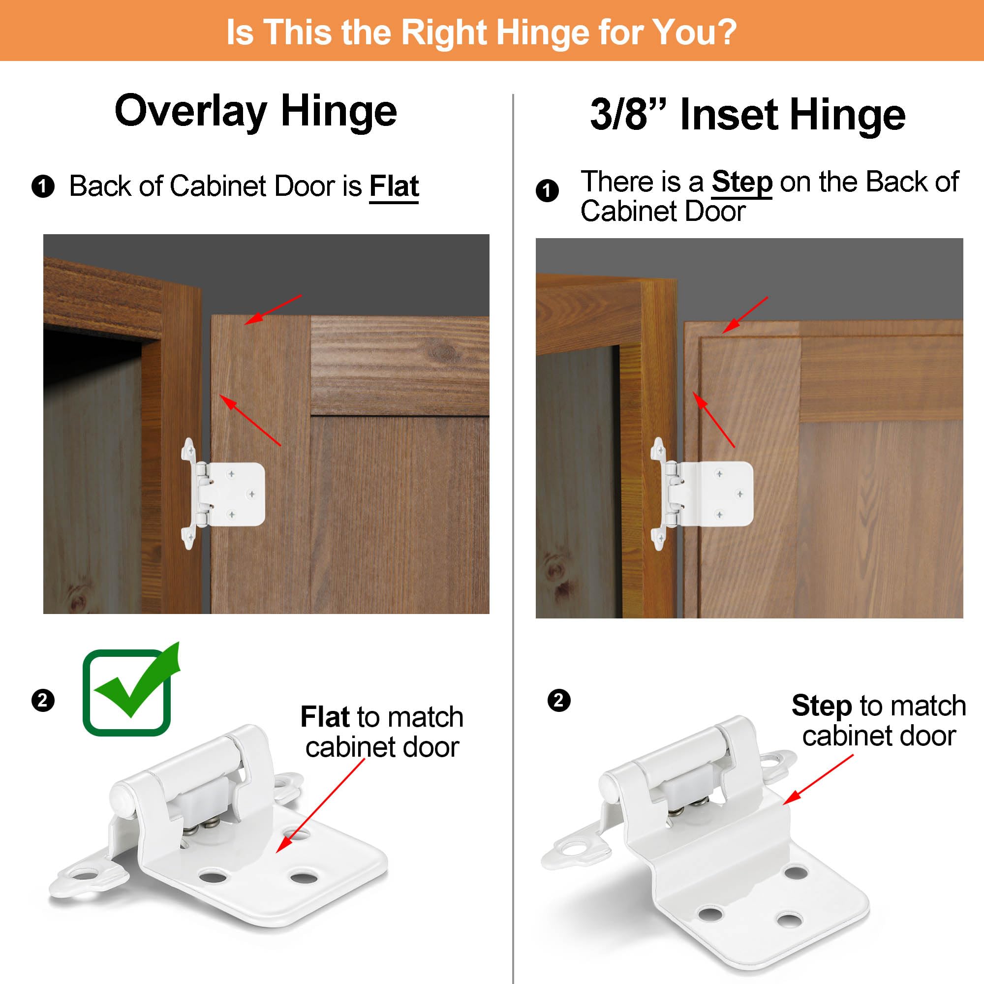 4 Pack (2 Pairs) Antique Brass Self Closing Cabinet Hinges for Kitchen Cabinet Door, 1/2" Overlay (Variable) Semi Concealed Kitchen Cabinet Hinges