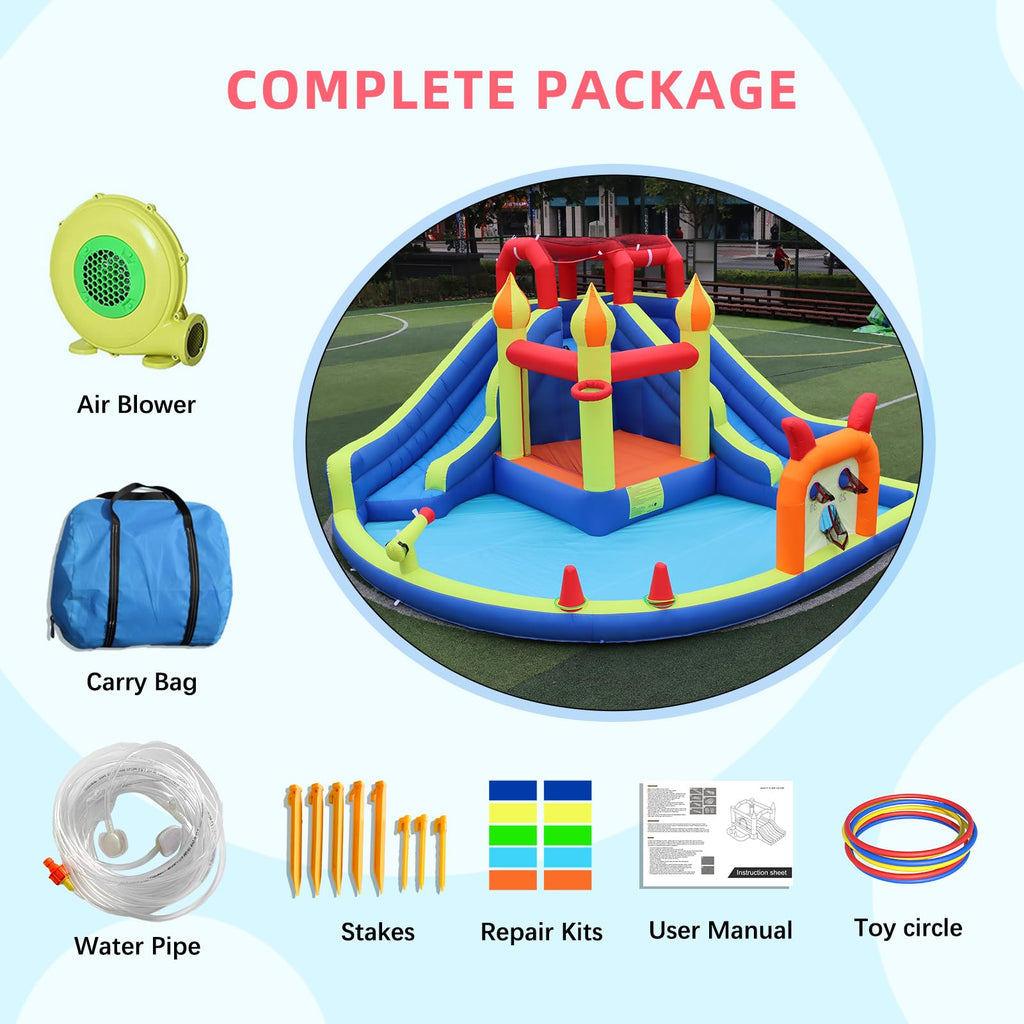 Blow Up Water Slides Two Long Slides Jumping Bouncy Castle for Kids Outdoor Inflatable Bounce House with 680W Blower for Kids Backyard