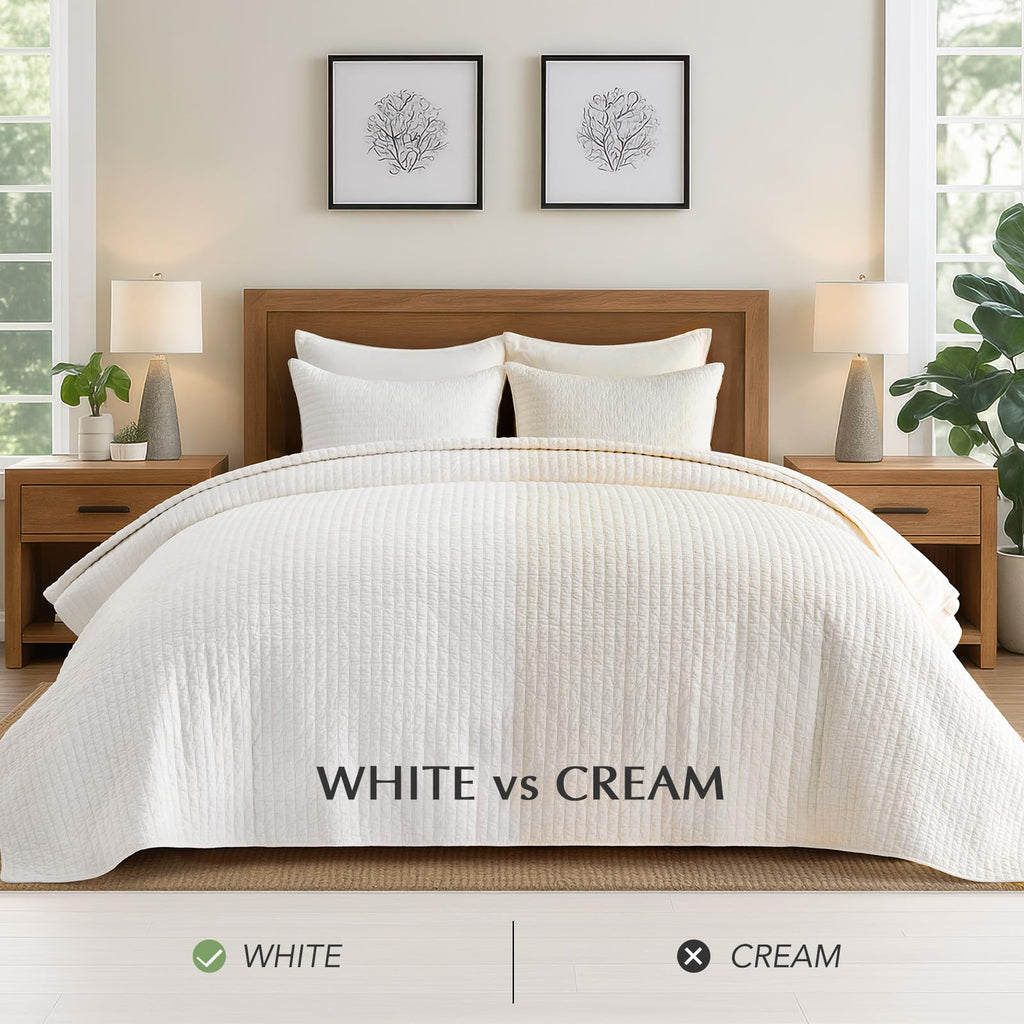 EVERGRACE Cotton Border Frame Tack-Stitch Quilt Bedding Set Queen Size, Coastal Oversized 3 Pieces Lightweight Bedspread Coverlet for All Season, with 2 Matching Shams, Blue Linen
