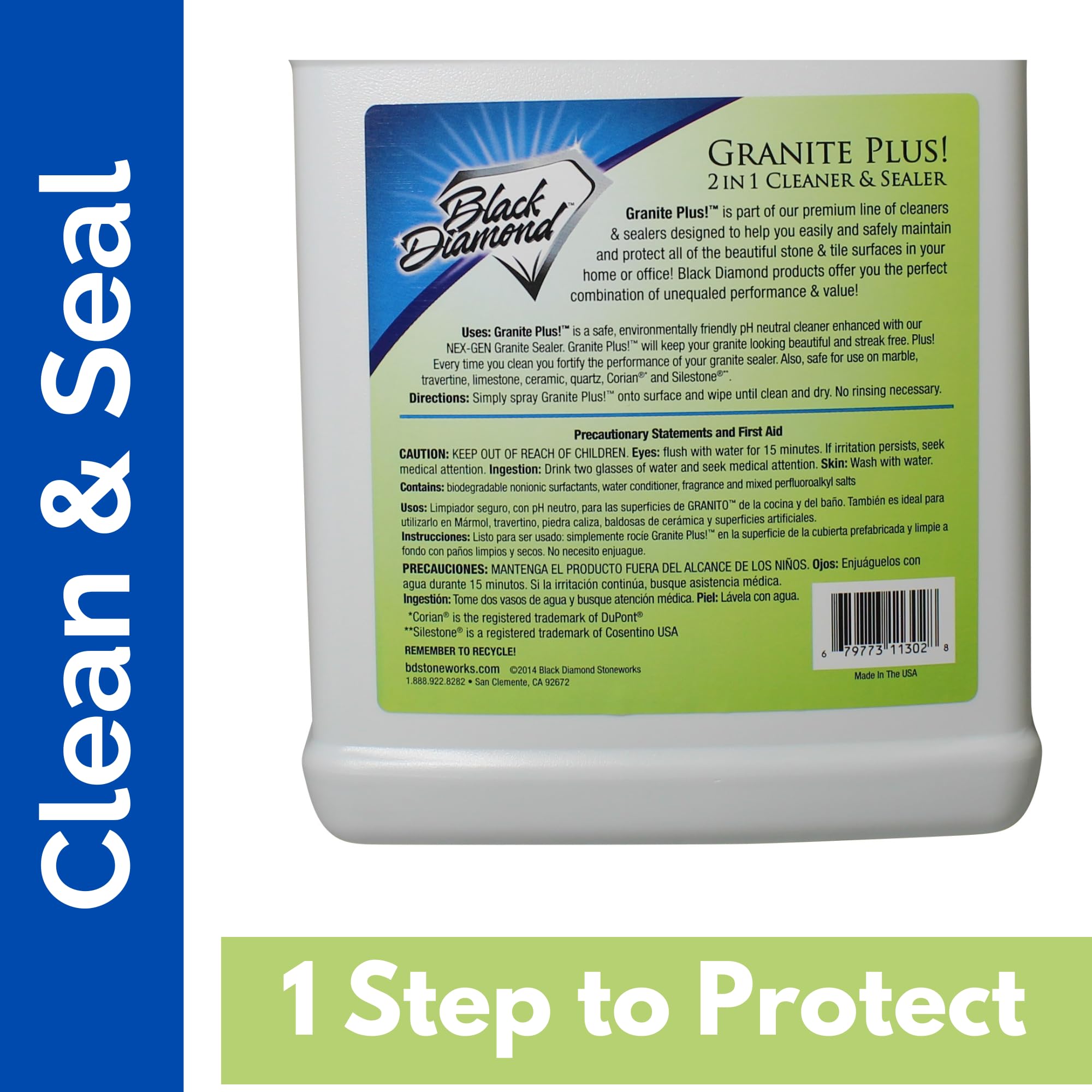 Black Diamond Stoneworks Granite Plus 2-in-1 Cleaner & Sealer, pH Neutral, Streak-Free Stone Cleaner for Granite, Marble, Quartz, Travertine & Limestone Countertops, Ready to Use, 32 Fl Oz