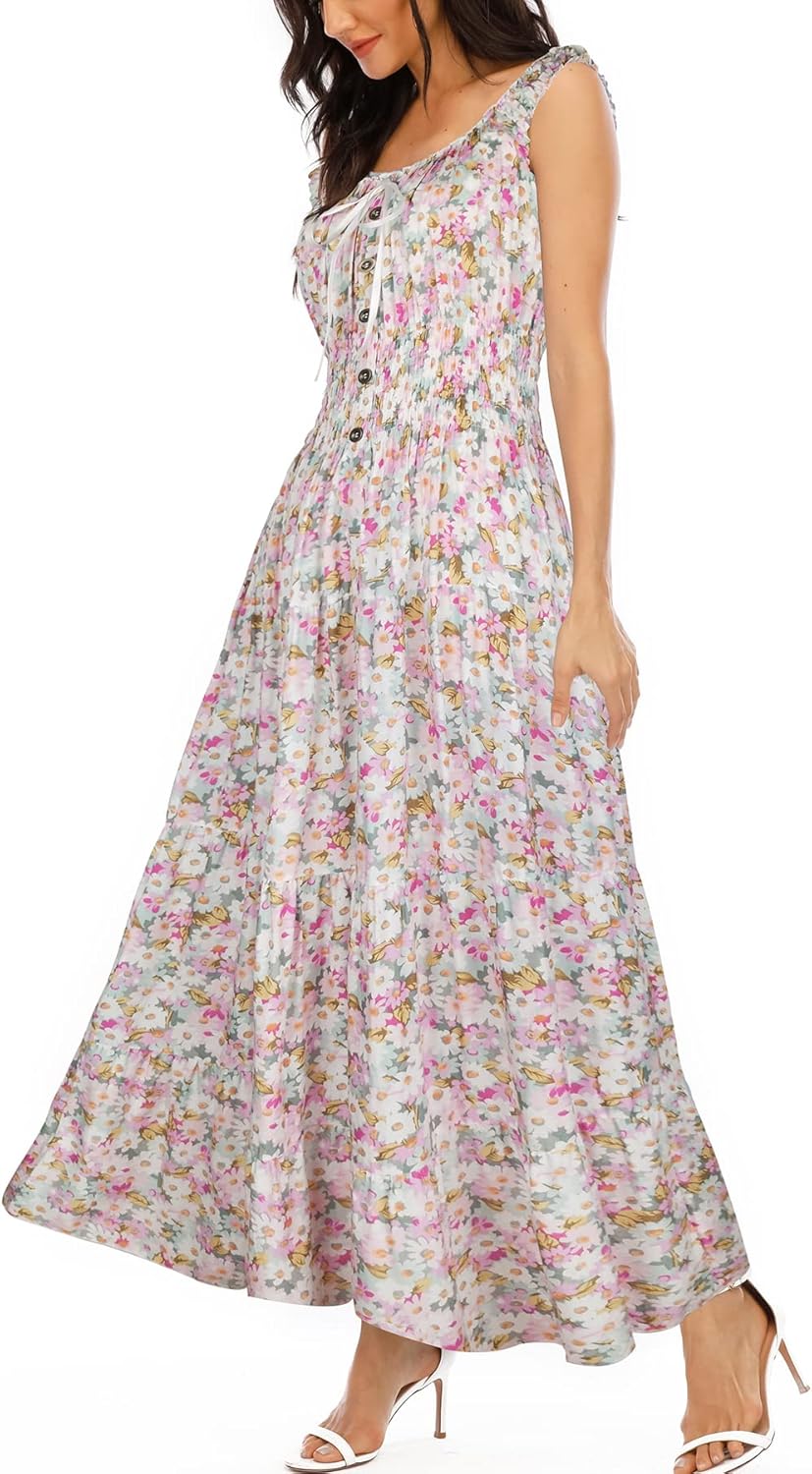 OSTOO Women's 2026 Summer Boho Floral Print Tiered Casual Flowy Long Maxi Dress