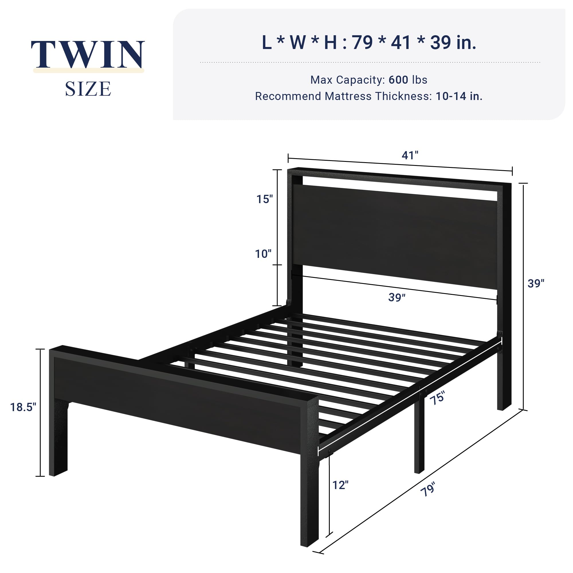 Allewie Twin Size Platform Bed Frame with Wooden Headboard and Footboard, Heavy Duty Metal Slats Support, No Box Spring Needed, Under-Bed Storage, Noise Free, Easy Assembly, Black Oak