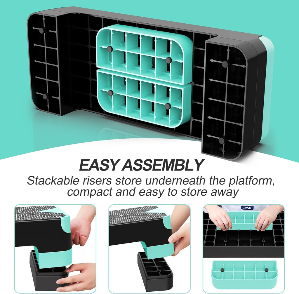 Aerobic Exercise Step, Adjustable Aerobic Stepper for Exercise, Workout Step Platform, Step Up Box, 26.5" Step Deck with 4” 6” 8” Adjustable Height Risers, Women Home Gym Fitness
