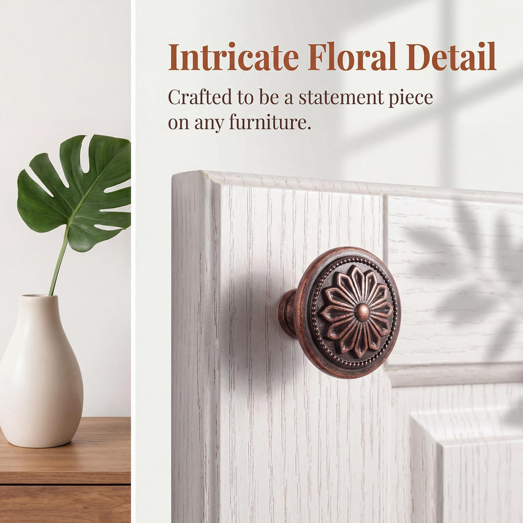 4 Pack Antique Brass Cabinet Knobs Vintage,1-2/5" Round Antique Kitchen Handles for Cabinets and Drawers Vintage Brass Dresser Drawer Knobs