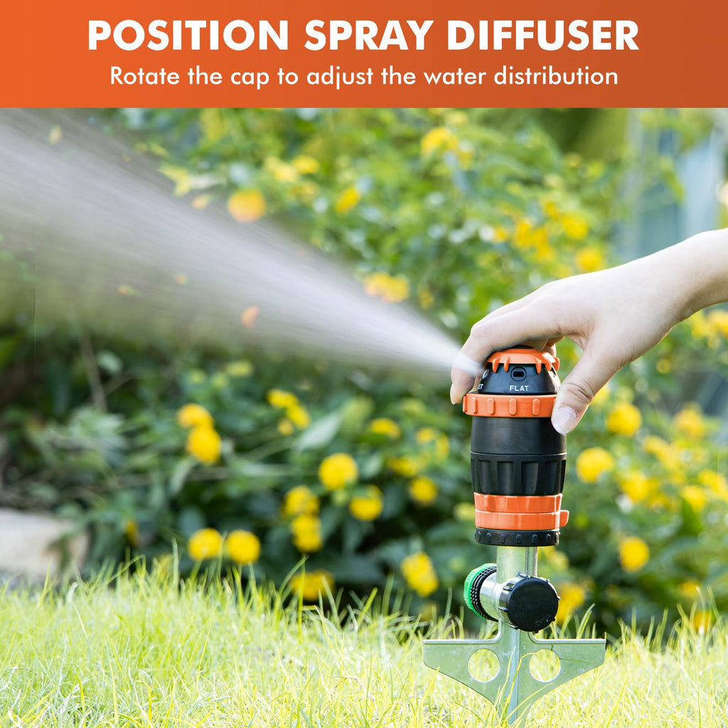 RESTMO Gear Drive Sprinkler with Metal Spike Base, 5-Pattern Heavy Duty Gardening Watering System, Multi-Adjustable Lawn Sprinkle for Garden Plant, Flower Bed and Large Yard Area Watering, Gray