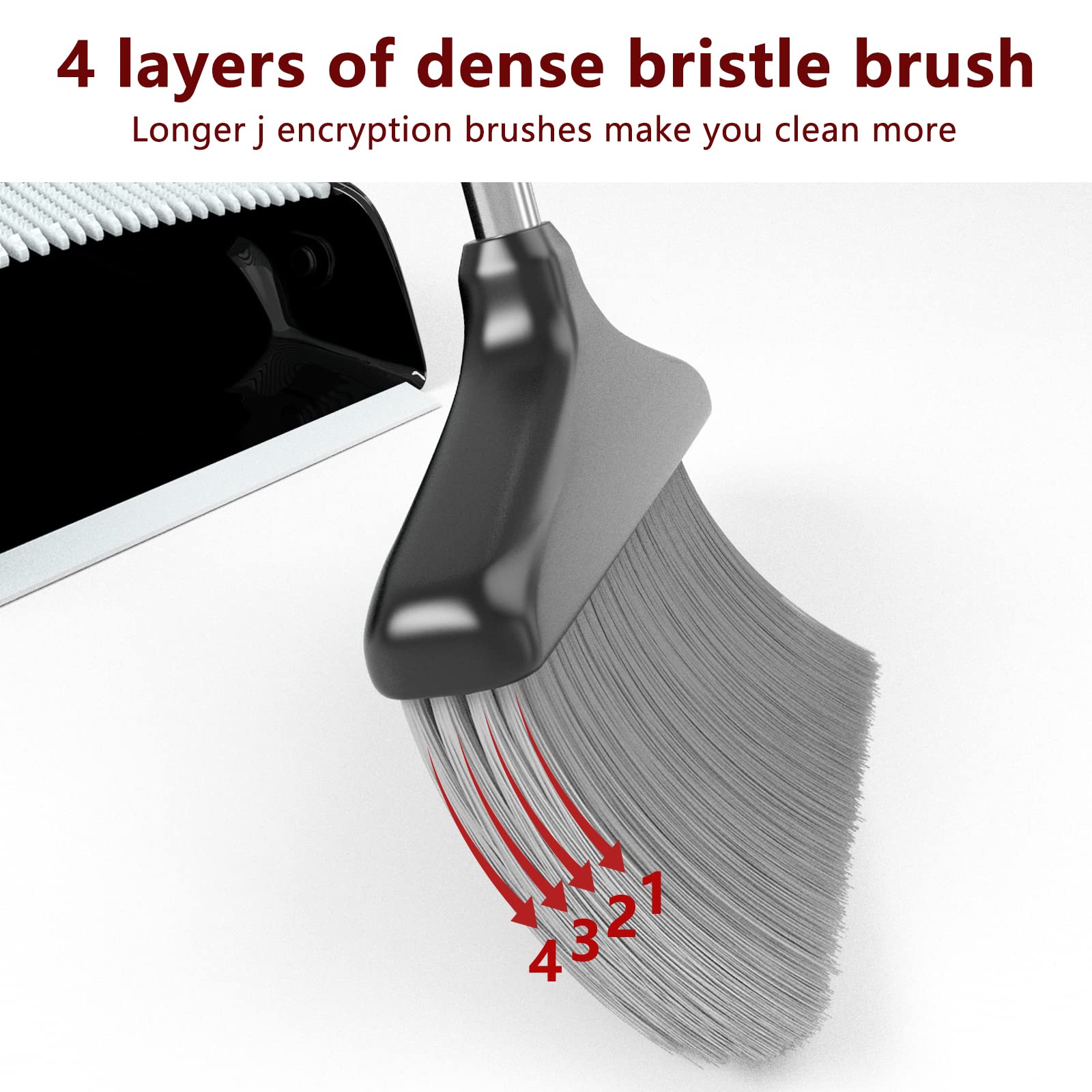 Broom with Dustpan Combo Set 54” Long Handle Household Dust Pan for Home Office Kitchen Cleaning （Black & Grey）