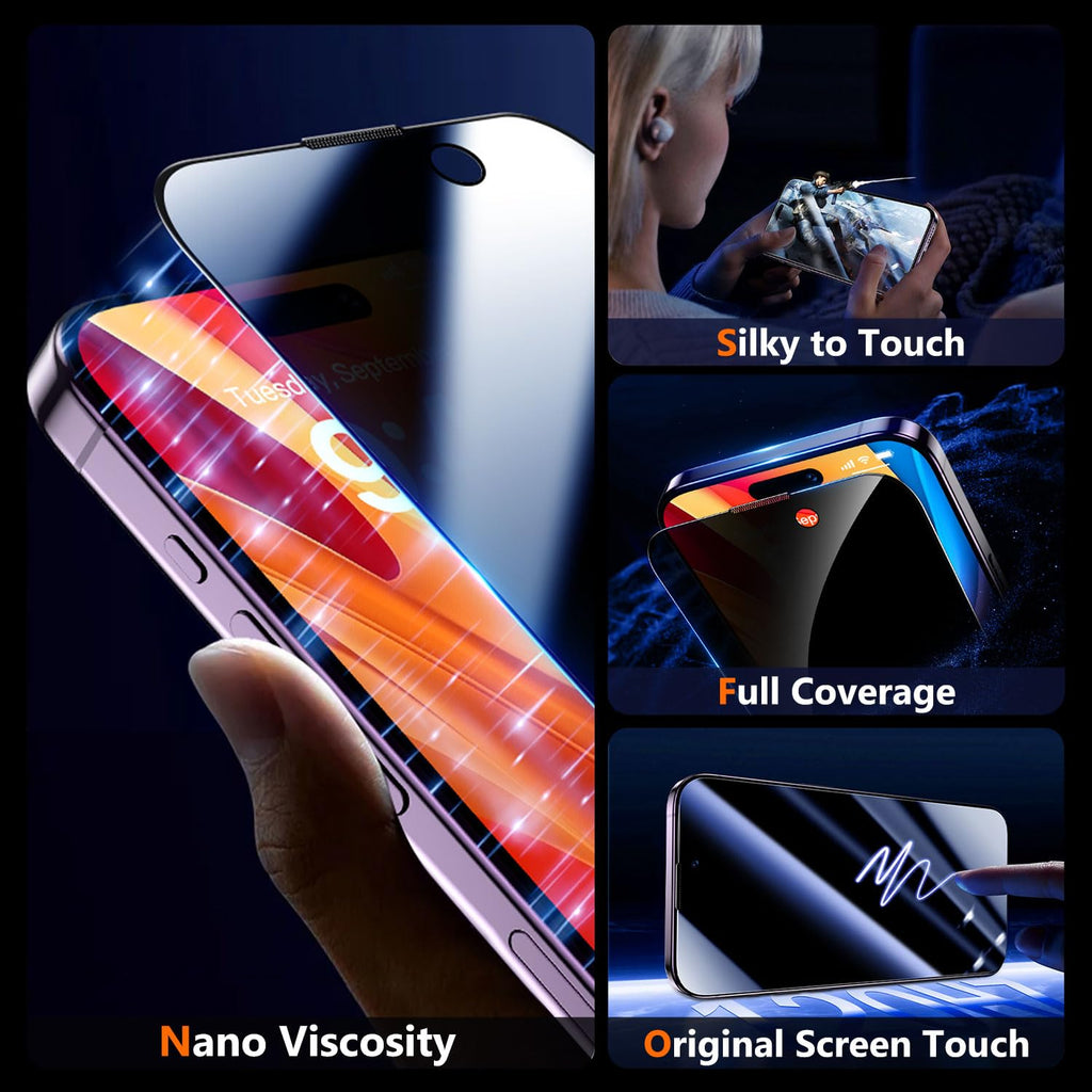 UniqueMe for iPhone 12 Pro Max Privacy Screen Protector - [Military Grade Shatterproof & 9H+ Hardness] Screen Protector 12 Pro Max Tempered Glass Full Coverage Protection, Easy to install, 2 Packs