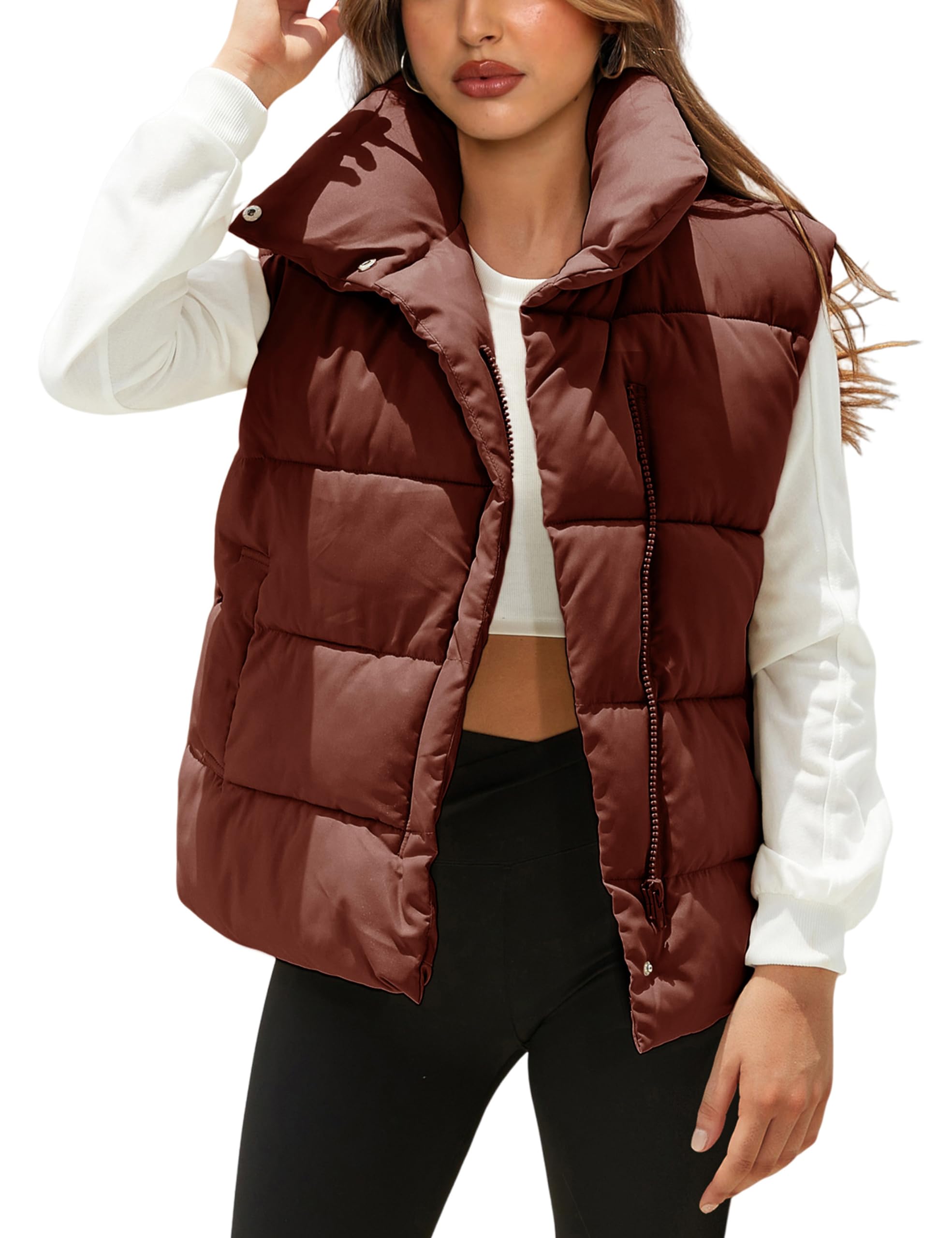 Himosyber Womens Puffer Vest Sleeveless Casual Loose Winter Warm Lightweight Stand Collar Down Jacket Coats