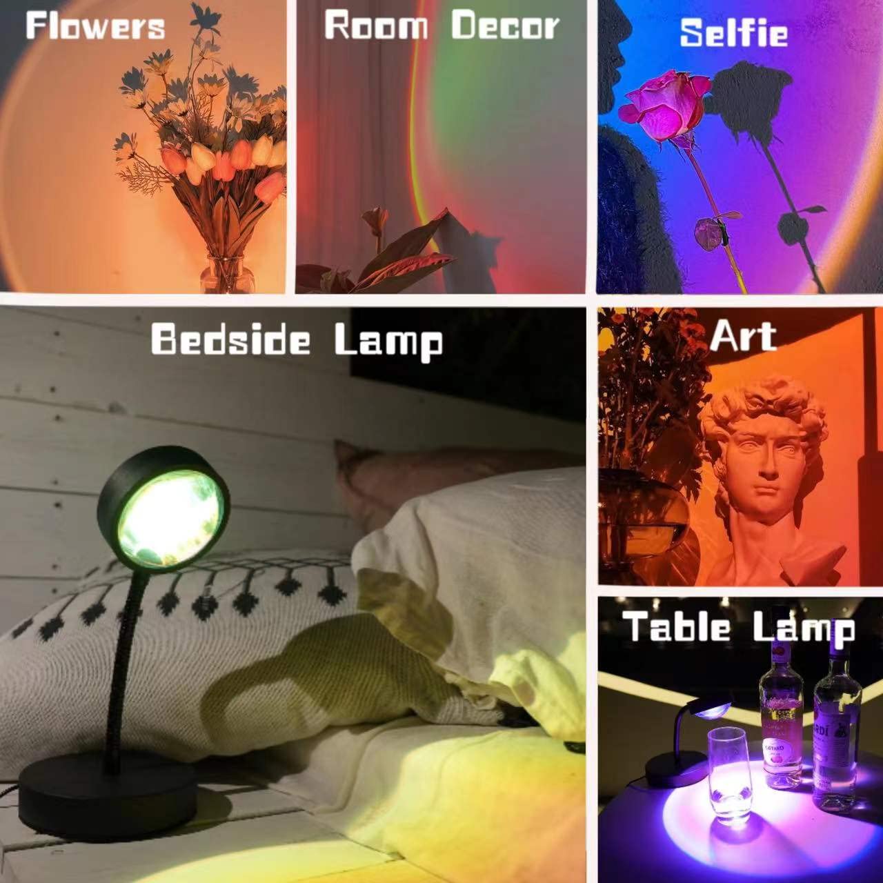 JIMEI Sunset Lamp Led Lights for Bedroom Aesthetic Room Decor Night Light Living Room Sun Sunlight Projector Christmas Decorations Gifts Party Orange