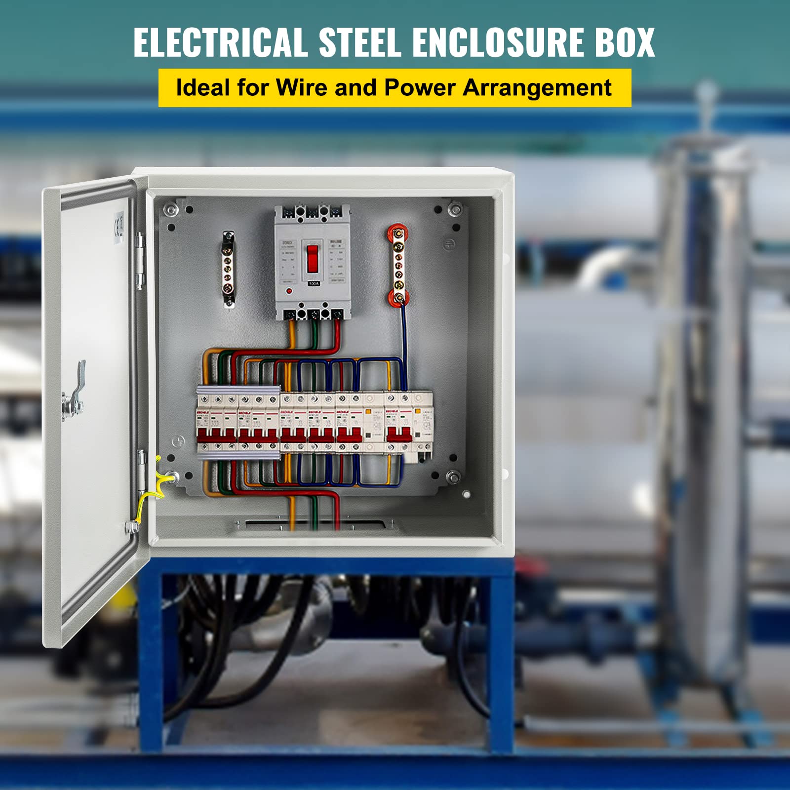VEVOR NEMA Steel Enclosure, 8" x 8" x 6" NEMA 4X Steel Electrical Box, IP66 Waterproof & Dustproof, Outdoor/Indoor Electrical Junction Box, with Mounting Plate