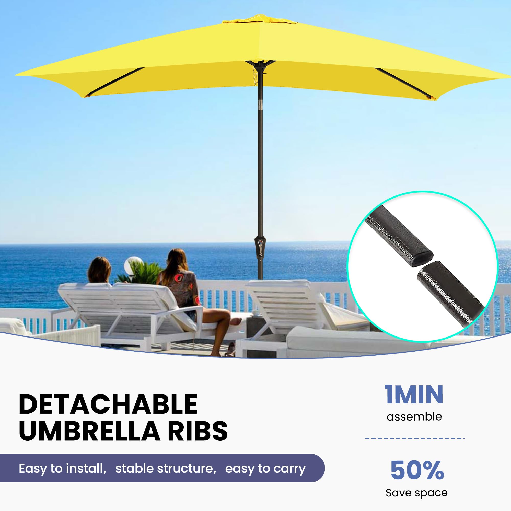 Ayge 6.5x10FT Rectangular Patio Umbrella Outdoor Table Umbrella w/Push Button Tilt & Crank Rectangle Market Umbrella UV Protection for Garden,Deck,Lawn,Yard & Pool,Beige