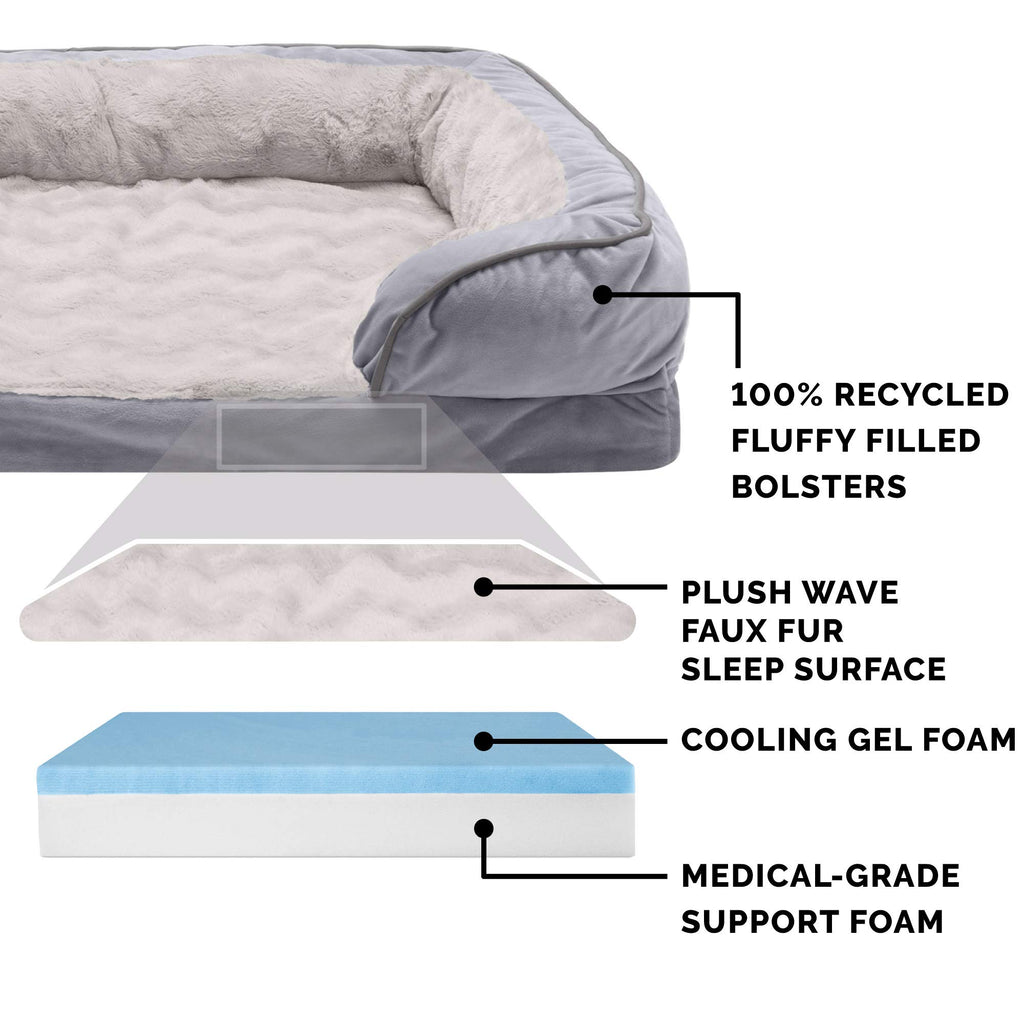 Furhaven Cooling Gel Dog Bed for Medium/Small Dogs w/ Removable Bolsters & Washable Cover, For Dogs Up to 35 lbs - Plush & Velvet Waves Perfect Comfort Sofa - Brownstone, Medium