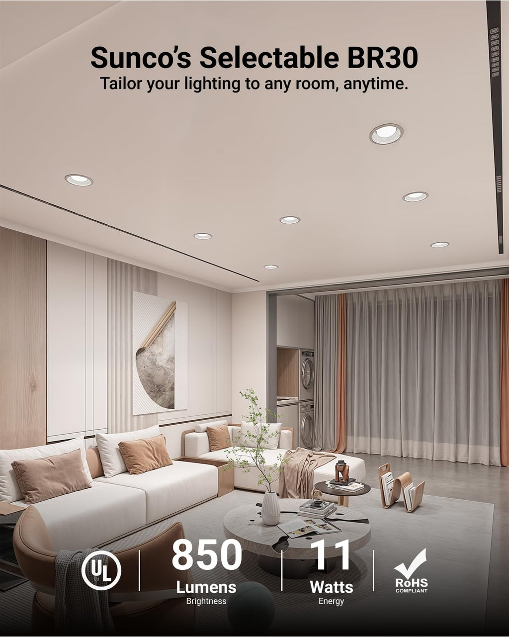 Sunco 12 Pack BR30 Light Bulbs LED, Recessed Can Light Bulbs, Indoor Flood Bulb, 850 LM, 11W (65W Equivalent), 3000K Warm White, Dimmable, E26 Base, for Home, Kitchen, Bedroom UL