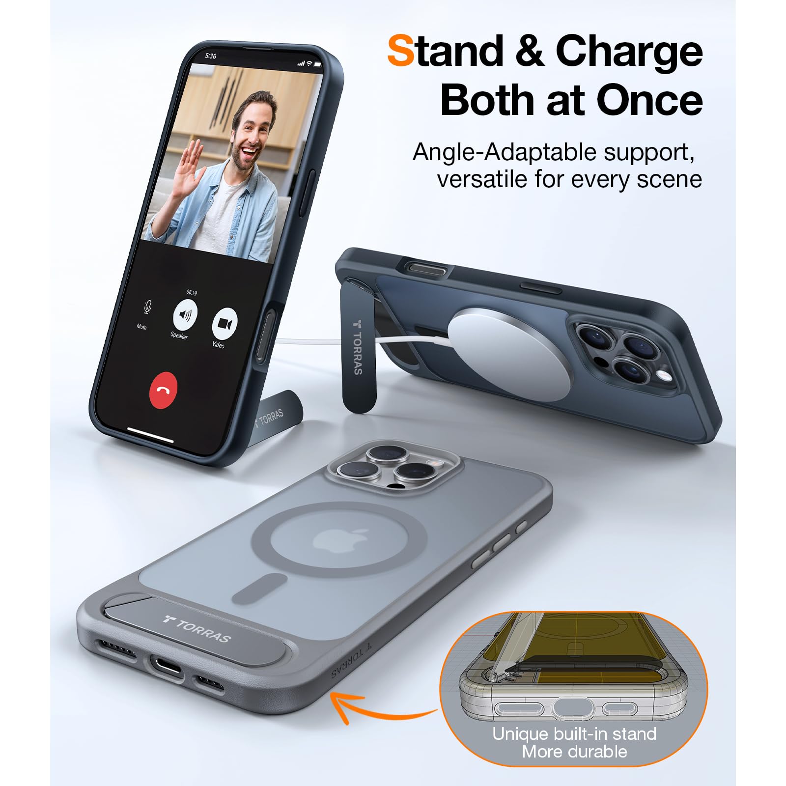TORRAS for iPhone 13 Pro Max Case Translucent Black | Strong Magnetic & Seamless Stand, Fit for MagSafe, Military-Grade Drop Protection, Sturdy Adjustable Built-in Kickstand, Slim Matte Finish