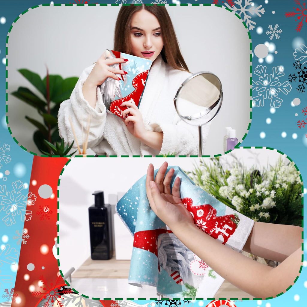 Preboun 3 Pack Christmas Gnome Bathroom Towels Set - Christmas Tree Hand Towels, Winter Snowflake Bath Towels, Soft Absorbent Dish Towels for Bathroom, Kitchen, Home, Hotel, Beach, Gym, Spa