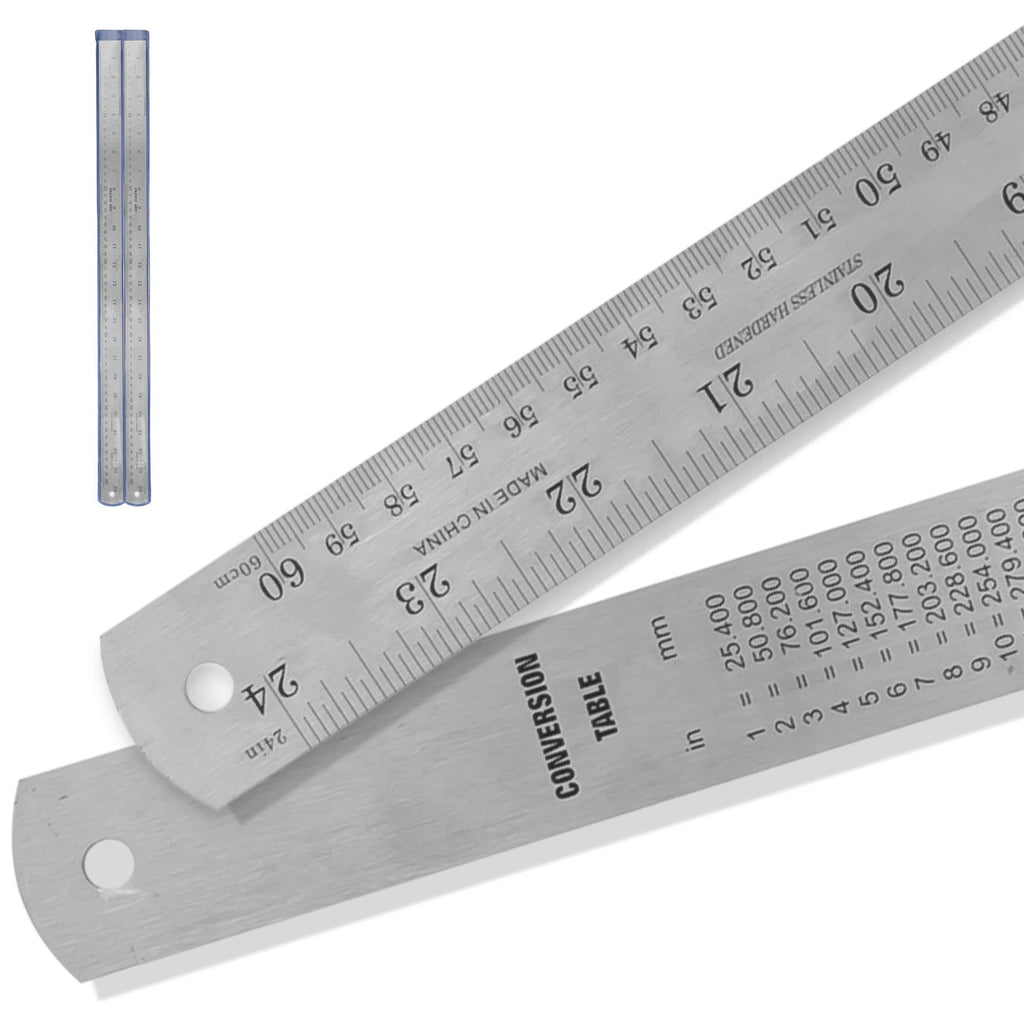 2 Pack Pacific Arc 12 Inch Stainless Steel Ruler with Inch/Metric Conversion Table