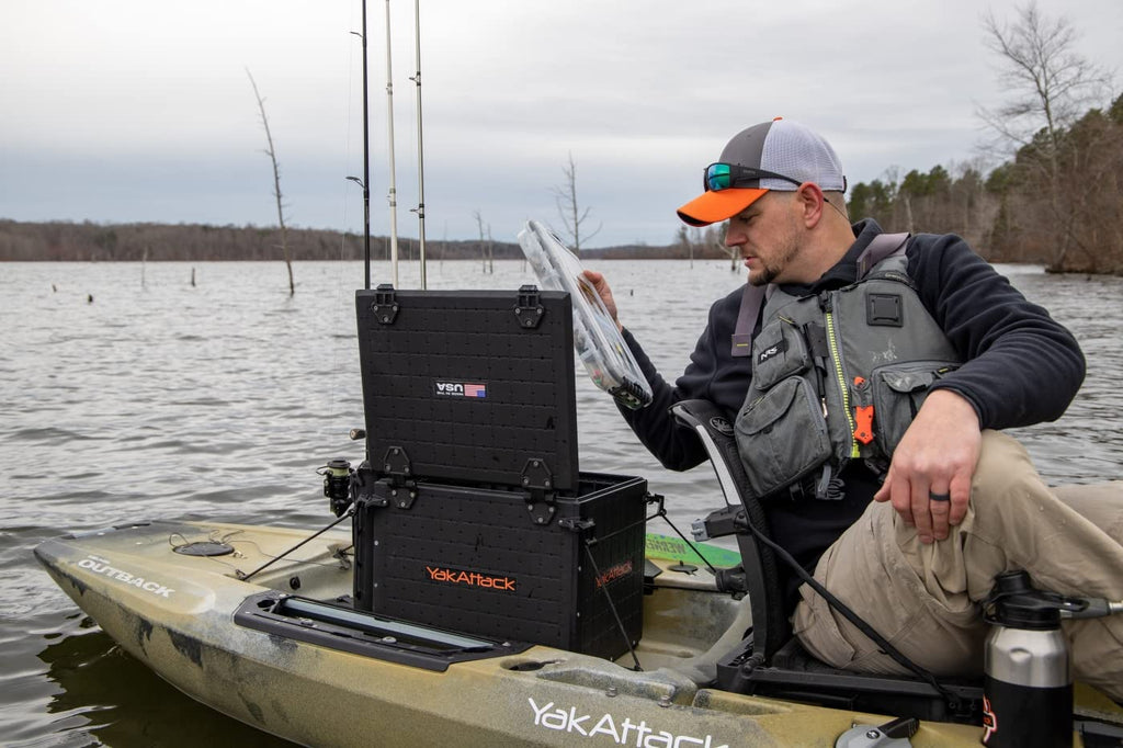 YakAttack BlackPak Pro 13" x 13" Fishing Crate with 3 Rod Holders - Battleship Grey | Compact Tackle Storage Box & Gear Organizer for Kayaks | Lightweight, Durable & Customizable Marine Accessory
