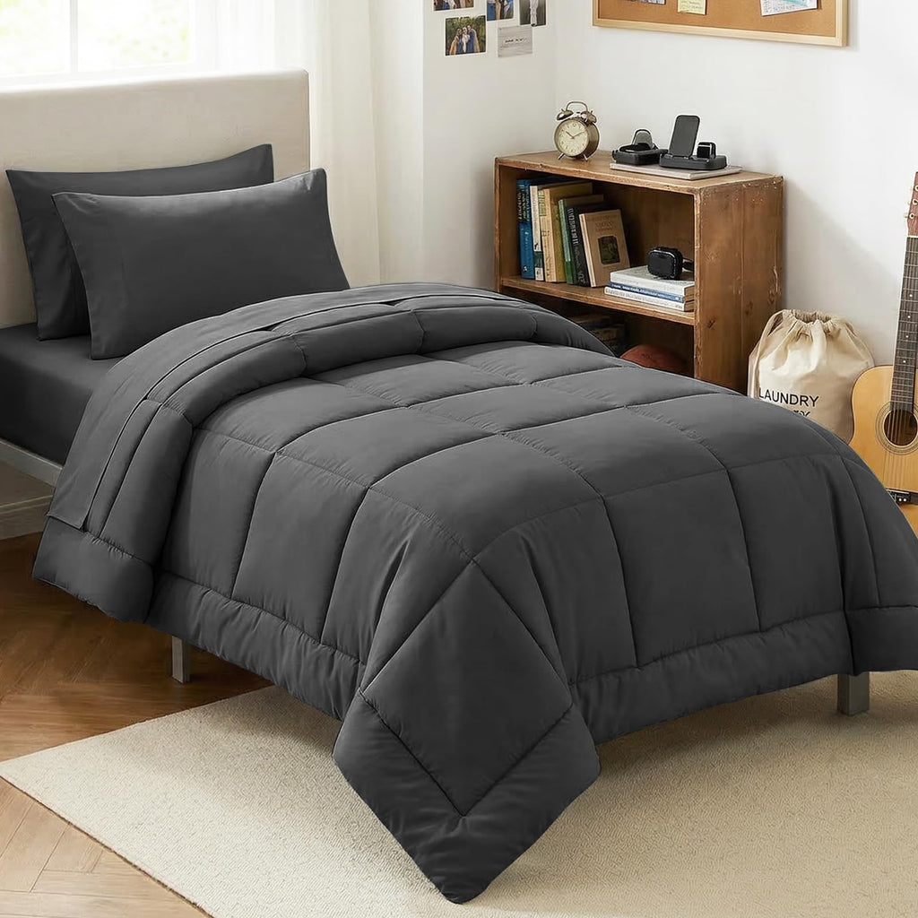 CozyLux Twin XL Comforter Set Baby Blue, 5 Pieces Twin Extra Long Bed in a Bag for College Dorm, All Season Bedding Set with Stitch Quilted Comforter, Flat Sheet, Fitted Sheet, Pillowcases