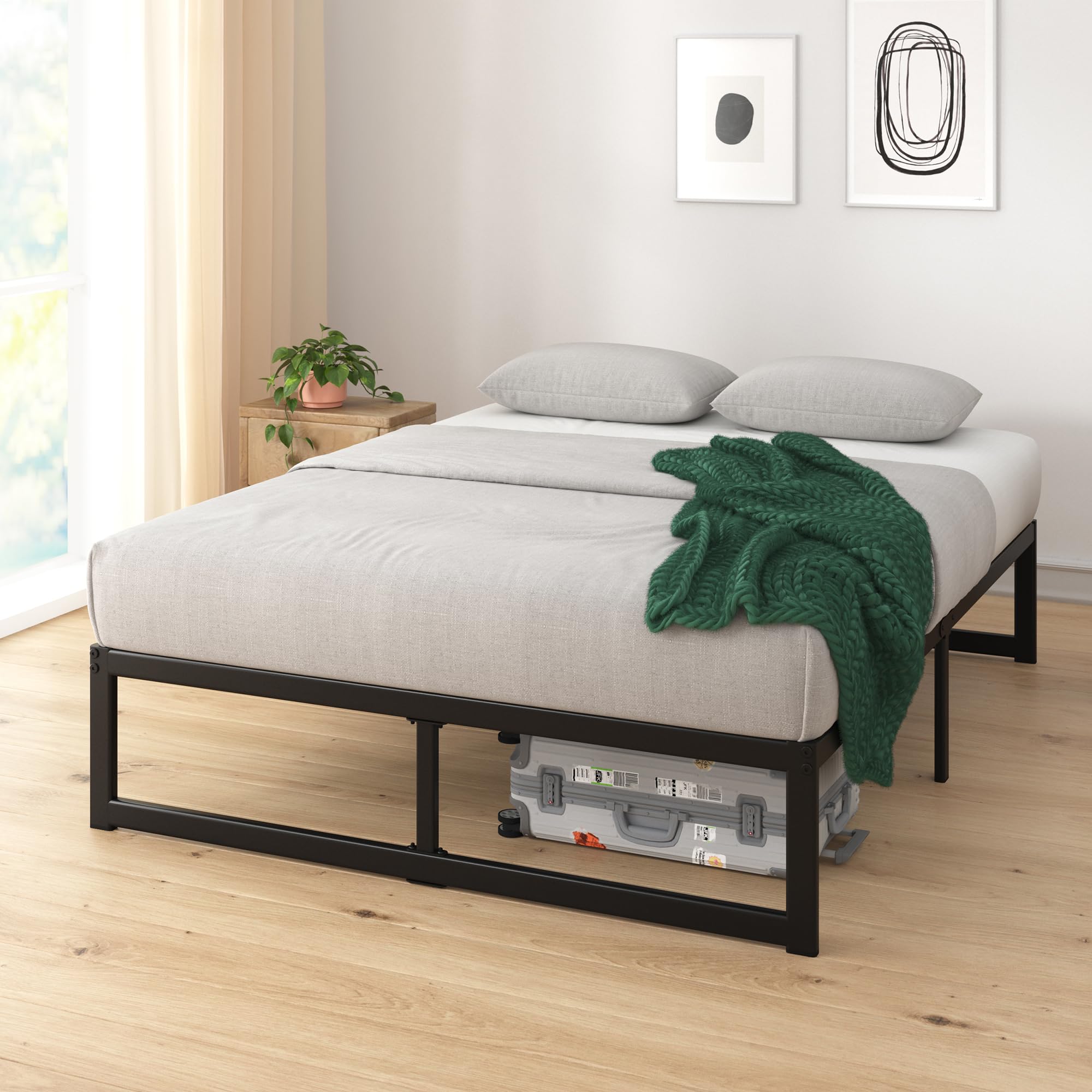 Zinus ABEL 14 Inch Platform Bed Frame, Steel Slat Support, Easy Assembly, No Box Spring Needed, Eco Friendly WonderBox(TM) Packaging, Black, Twin