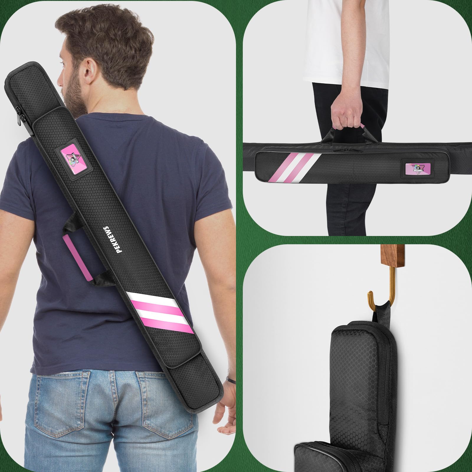 PEKREWS Pool Cue Case, Soft Pool Stick Case 1x1 Holds 1 Butt and 1 Shaft with Queue Zipper Pocket, Sturdy Polyester Billiard Cue Bag with Shoulder Strap Handle, Billiard Stick Bag for Men and Women